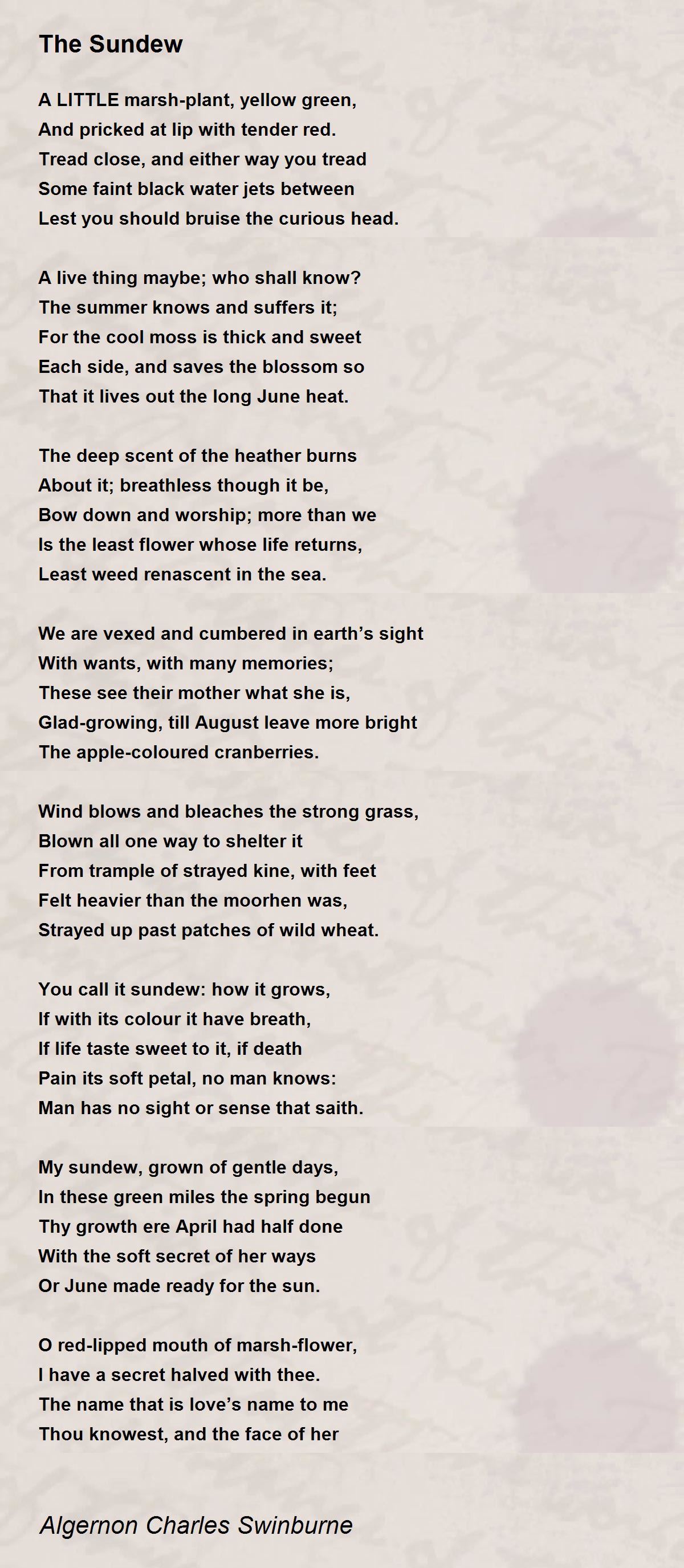 The Sundew Poem by Algernon Charles Swinburne Poem Hunter