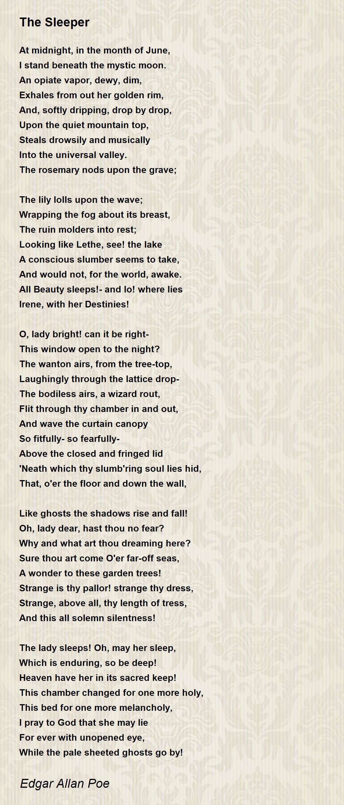 The Sleeper Poem by Edgar Allan Poe - Poem Hunter
