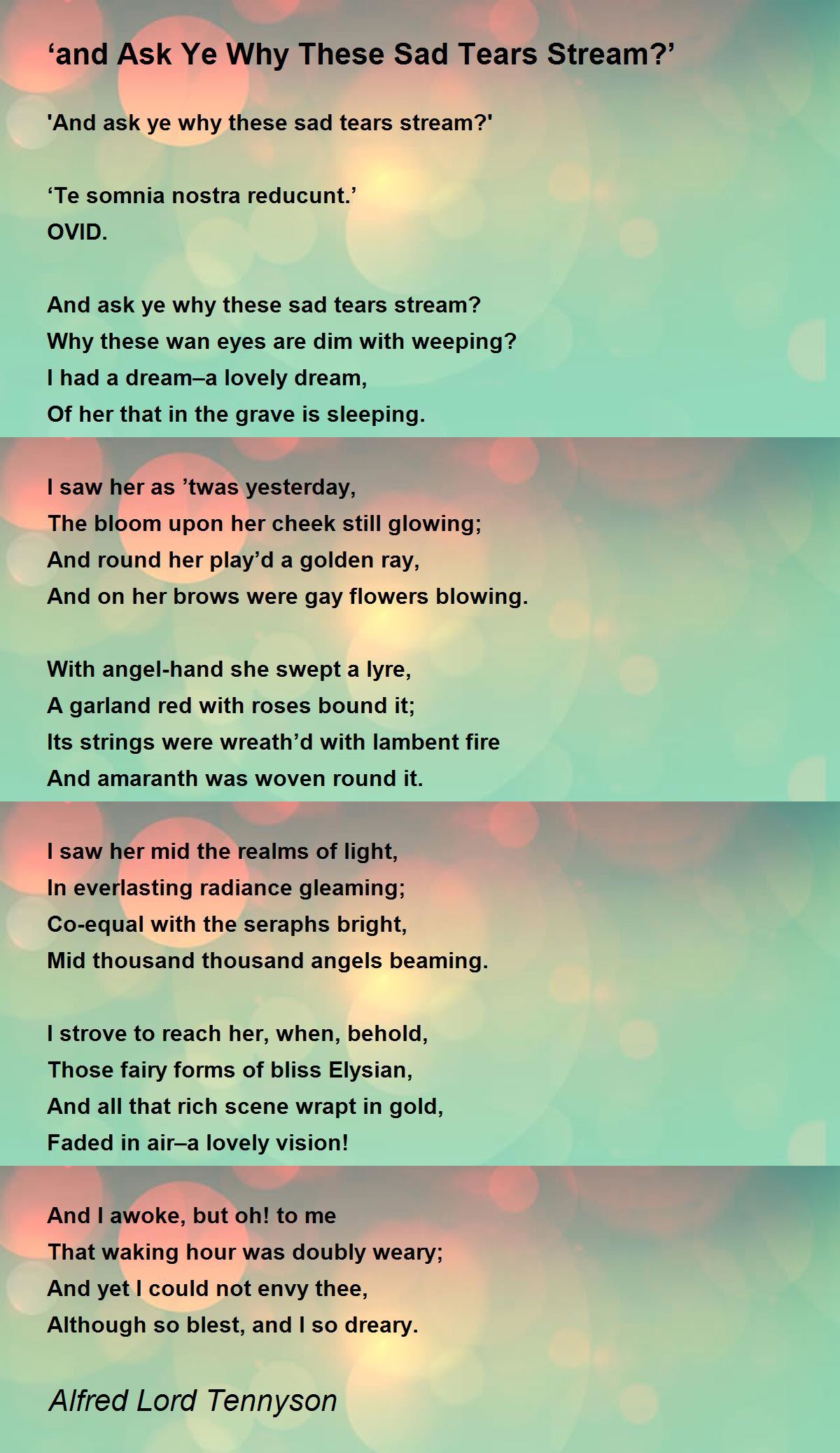 ‘and Ask Ye Why These Sad Tears Stream?’ Poem by Alfred Lord Tennyson