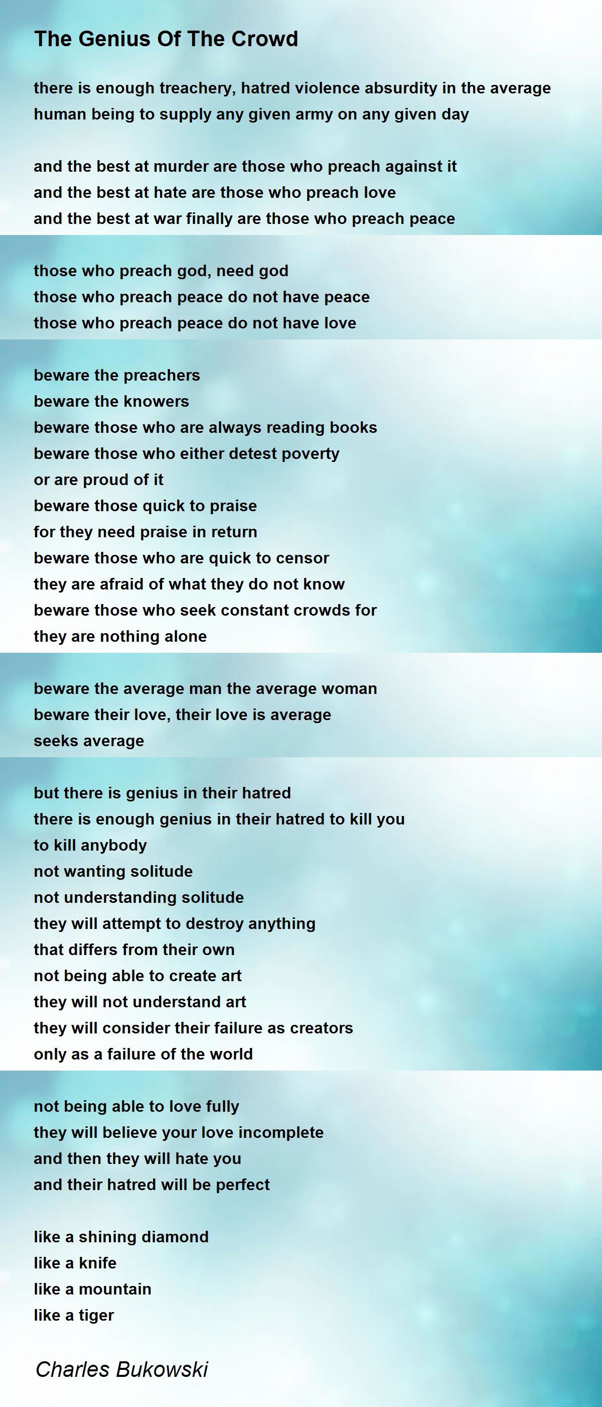 The Genius Of The Crowd Poem by Charles Bukowski - Poem Hunter