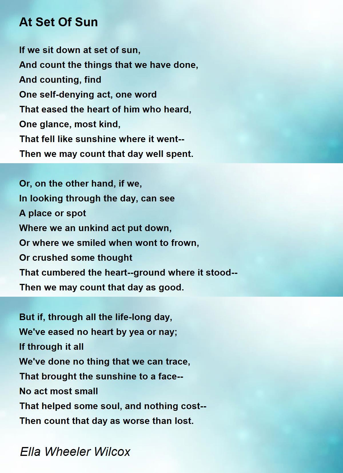 At Set Of Sun Poem by Ella Wheeler Wilcox Poem Hunter