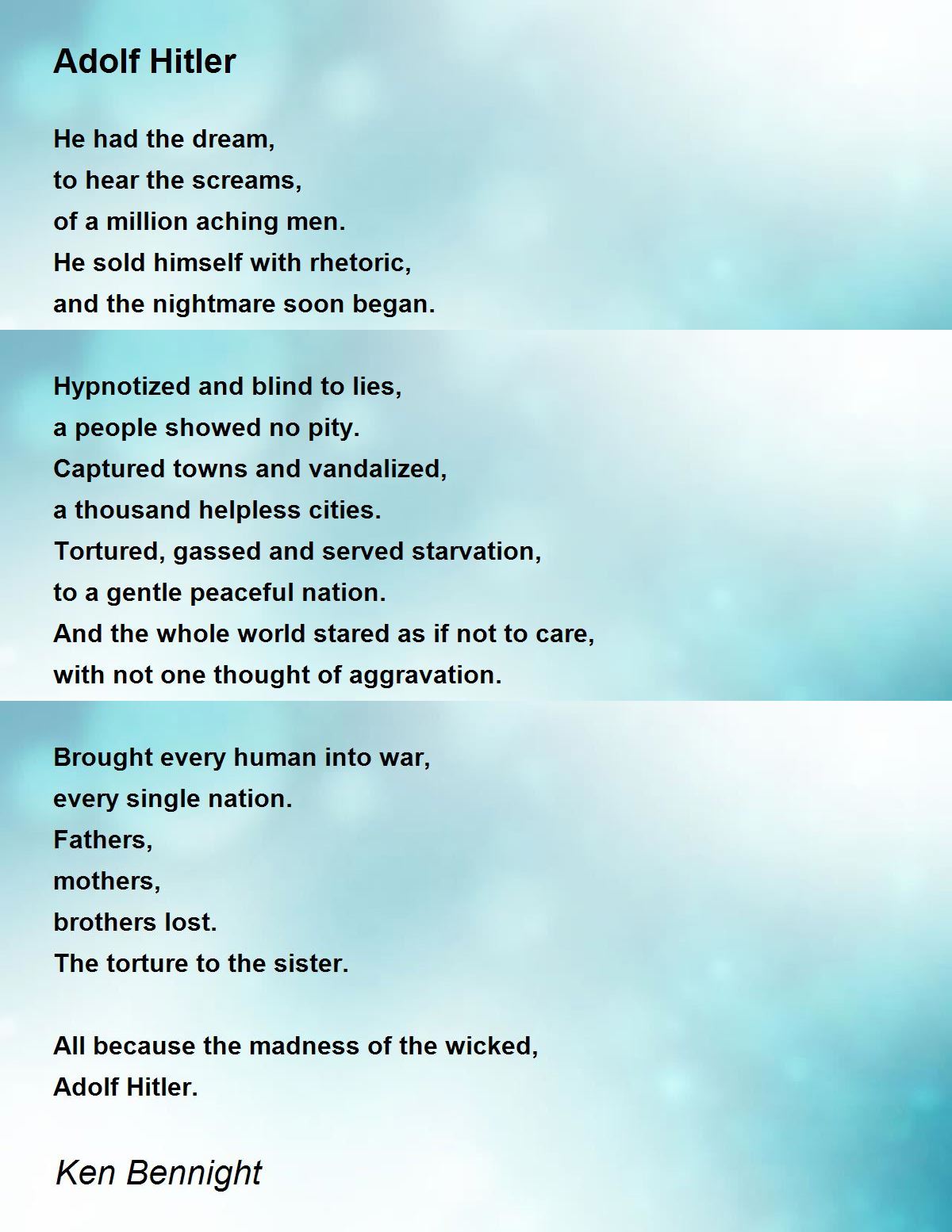 Adolf Hitler Poem by Ken Bennight - Poem Hunter