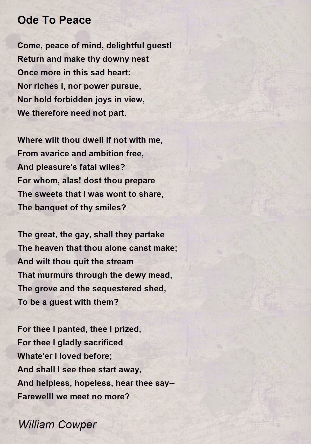 Ode To Peace Poem by William Cowper Poem Hunter