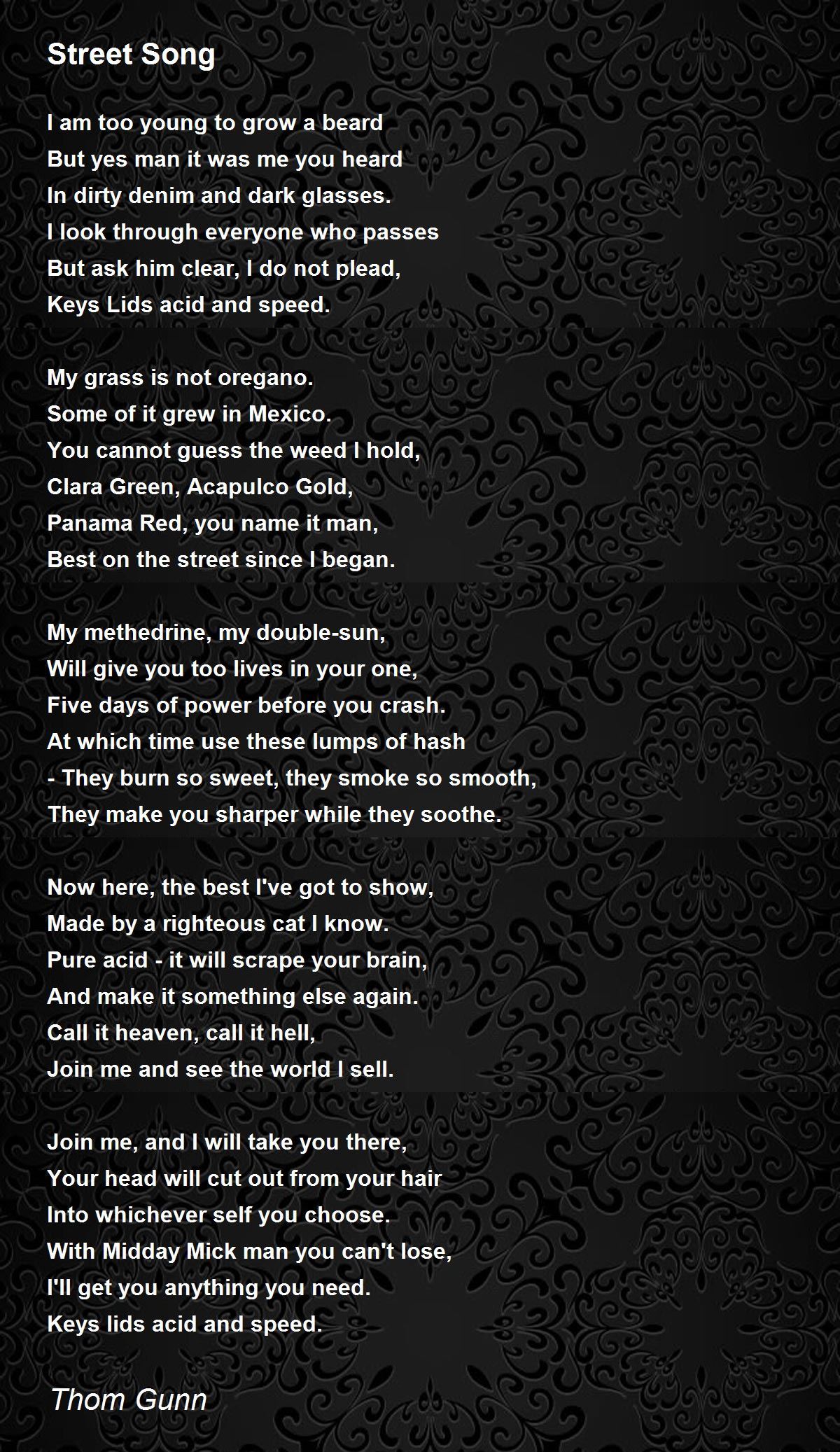 Street Song Poem by Thom Gunn - Poem Hunter