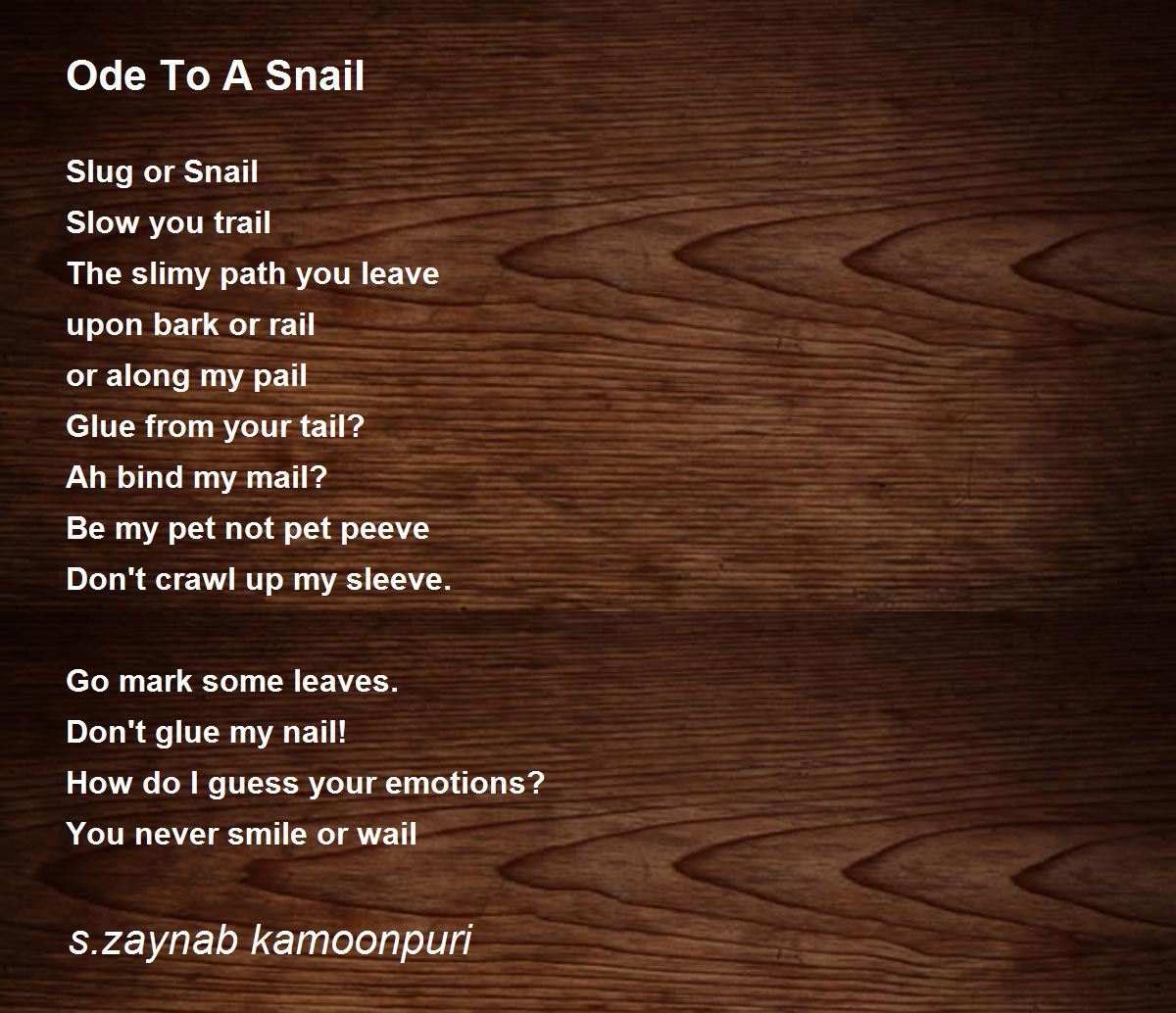 Ode To A Snail Poem by s.zaynab kamoonpuri Poem Hunter