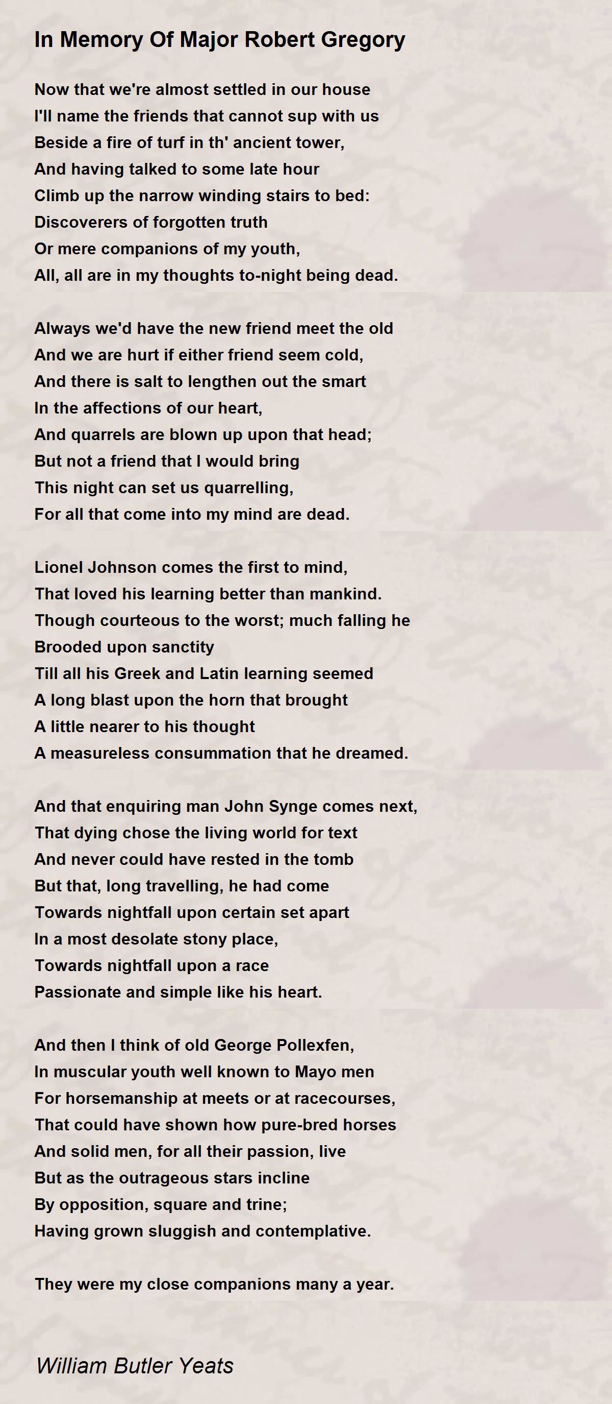 In Memory Of Major Robert Gregory Poem by William Butler Yeats - Poem