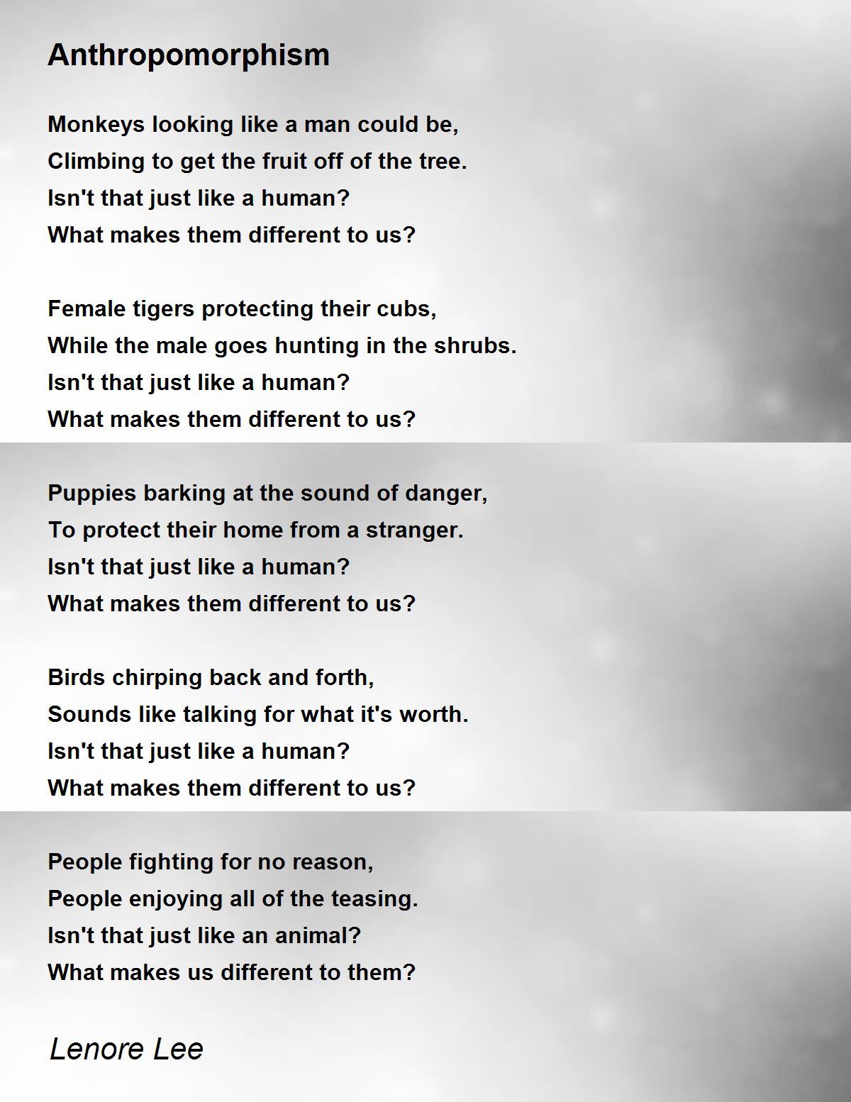 Anthropomorphism Poem by Lenore Lee Poem Hunter