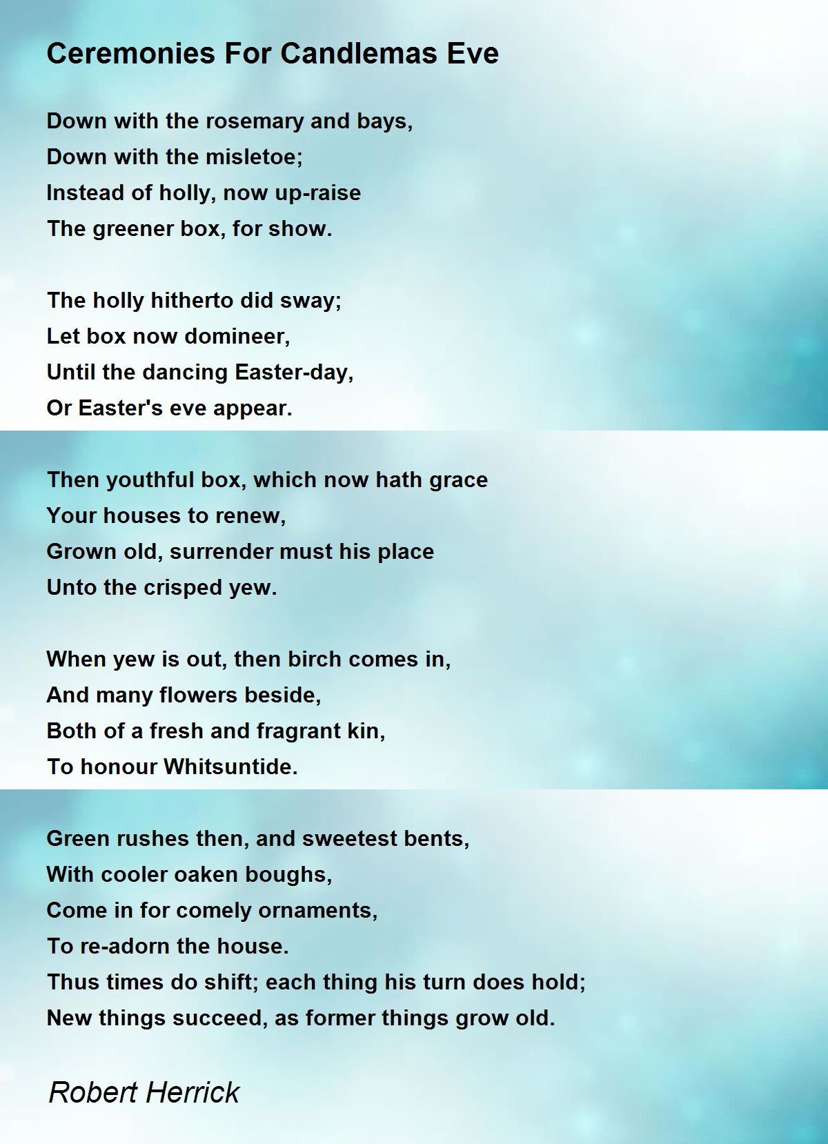 Ceremonies For Candlemas Eve Poem by Robert Herrick Poem Hunter