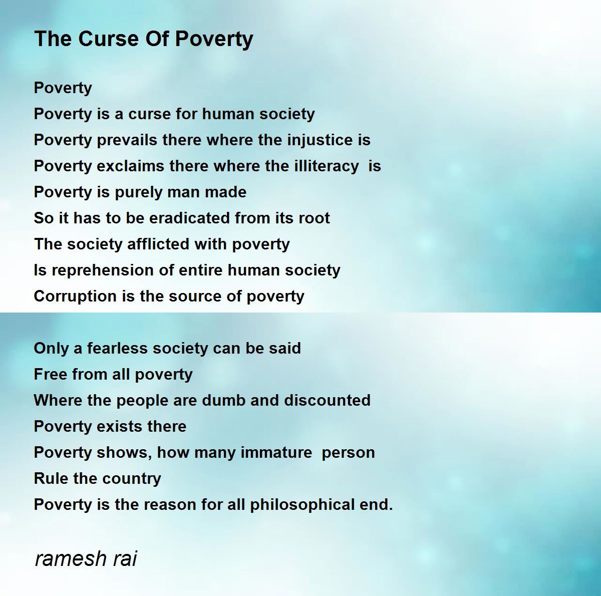 The Curse Of Poverty Poem by ramesh rai - Poem Hunter