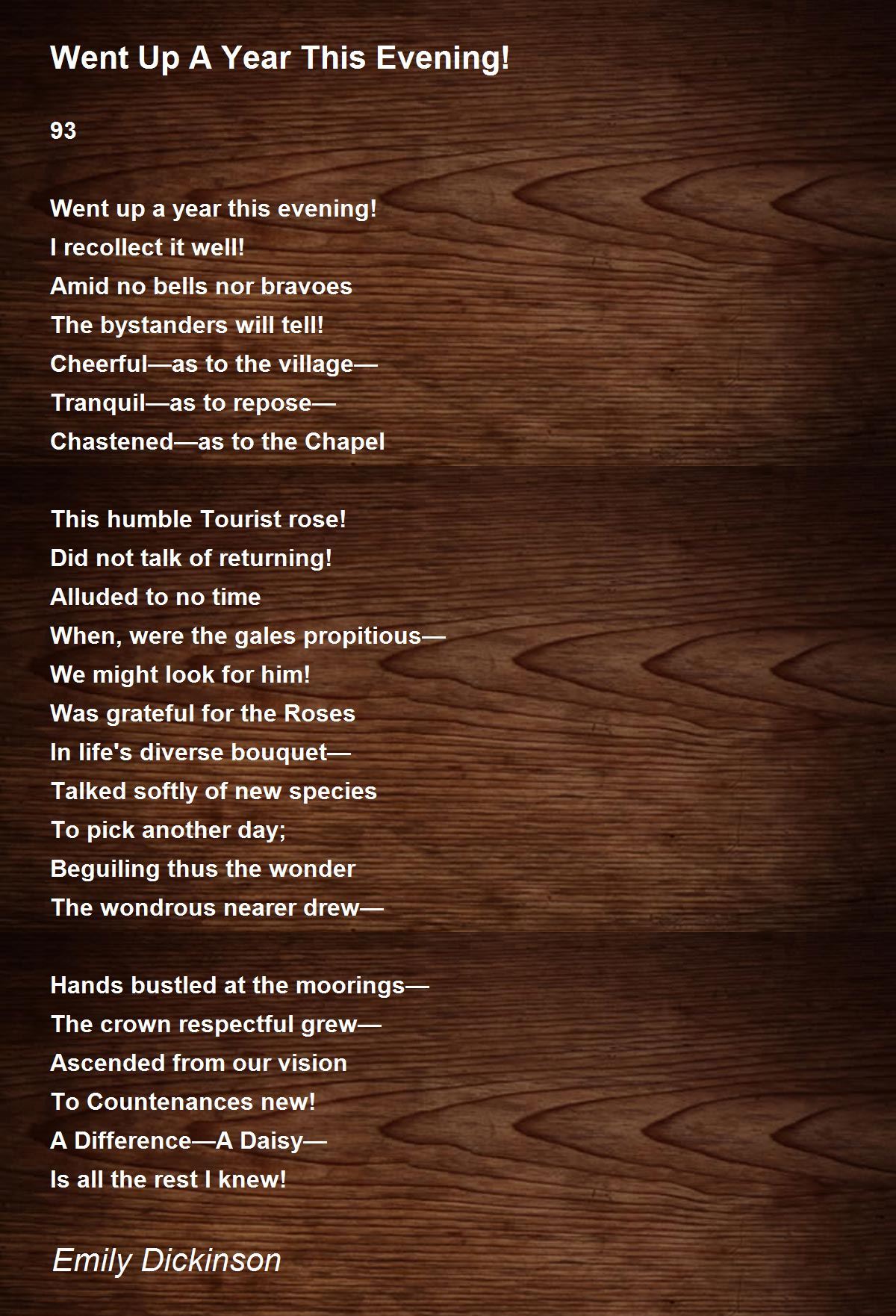 Went Up A Year This Evening! Poem by Emily Dickinson - Poem Hunter