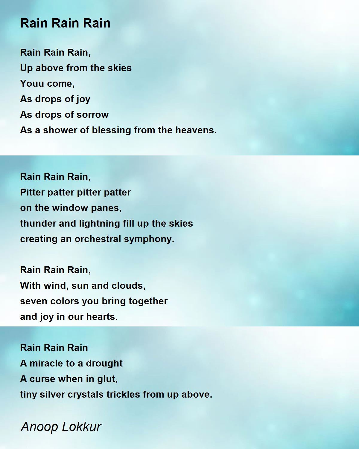 Rain Rain Rain Poem by Anoop Lokkur - Poem Hunter