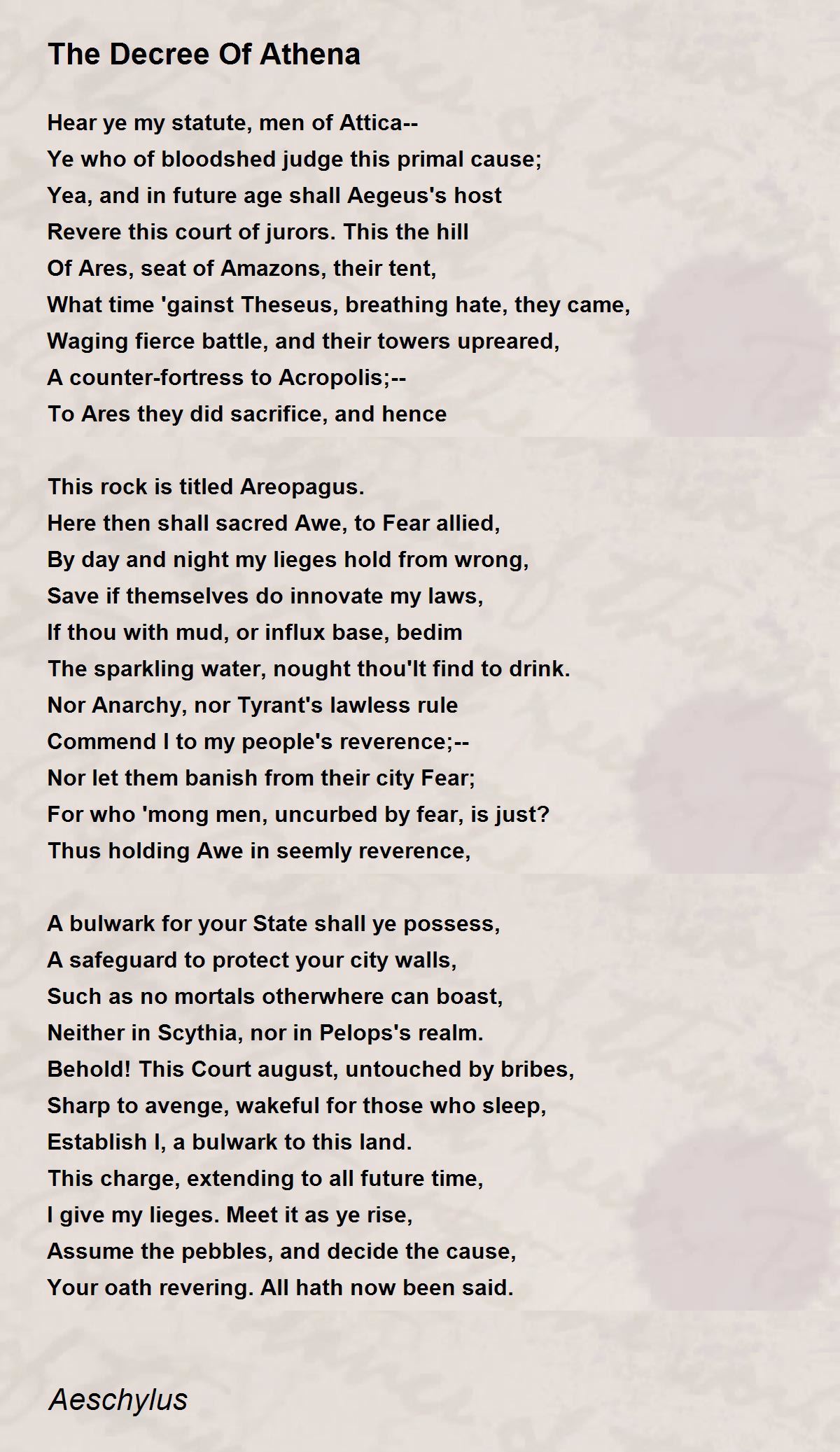 The Decree Of Athena Poem by Aeschylus - Poem Hunter