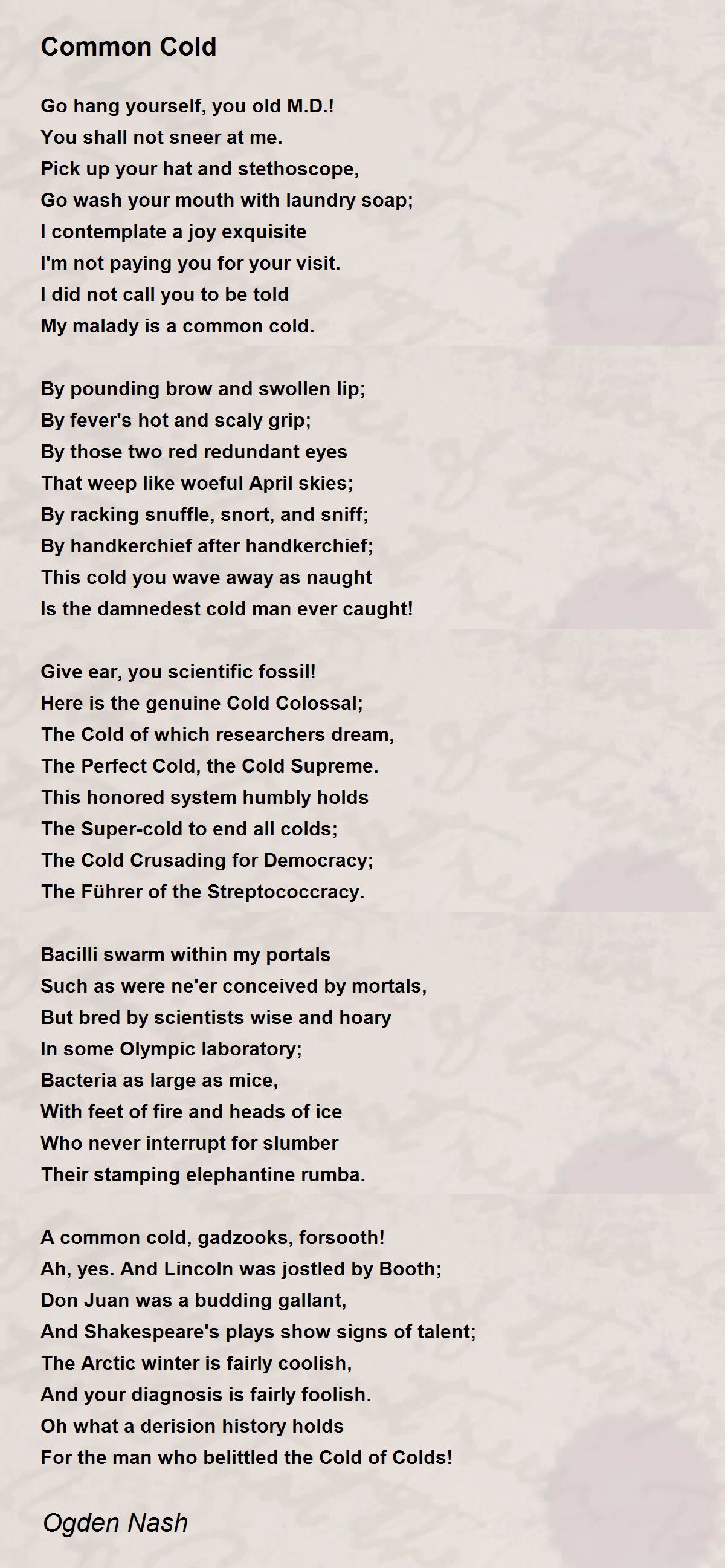 Common Cold Poem by Ogden Nash - Poem Hunter Comments