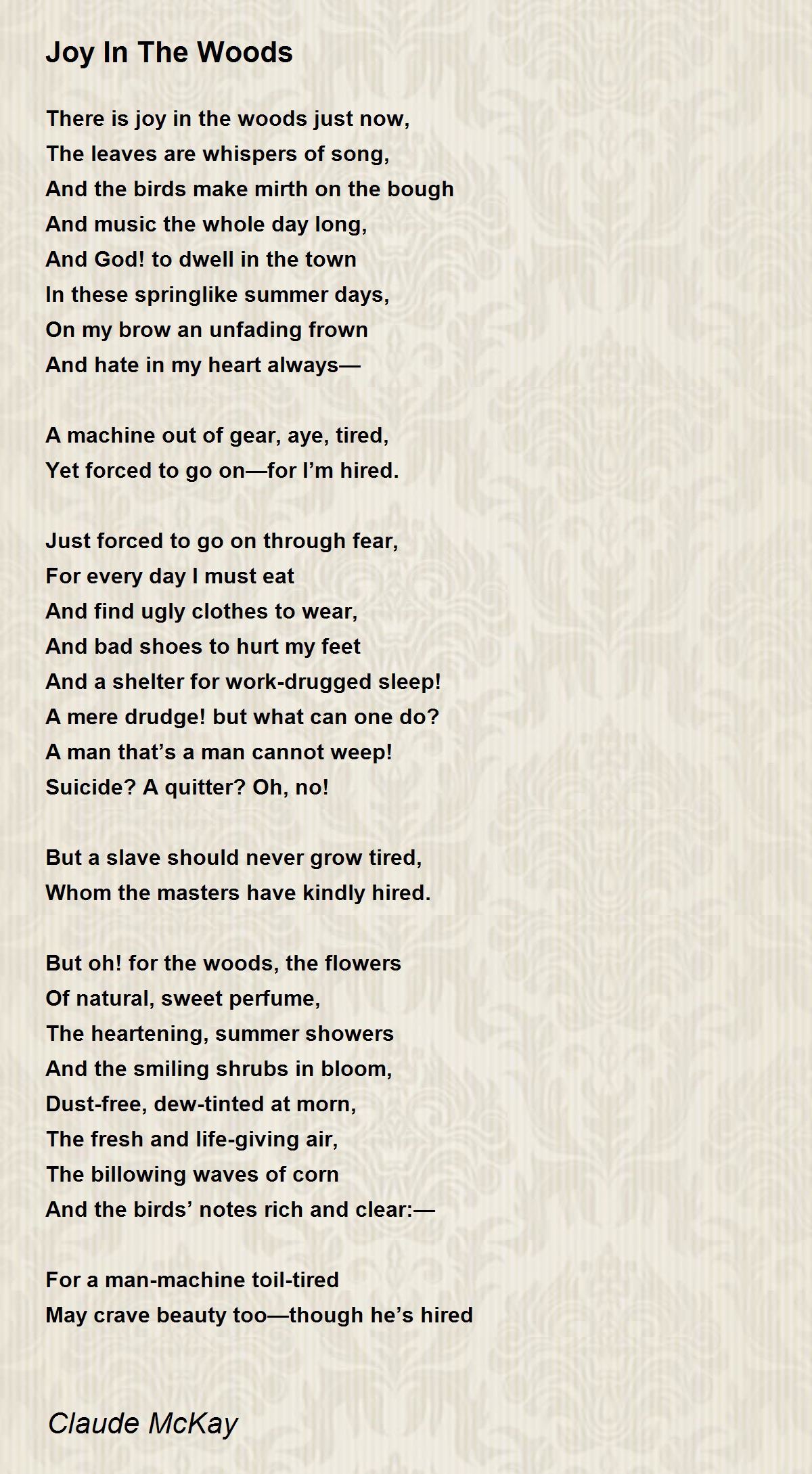 Joy In The Woods Poem by Claude McKay - Poem Hunter