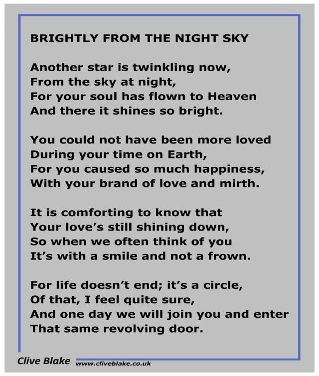 Funeral Poem - Brightly From The Night Sky