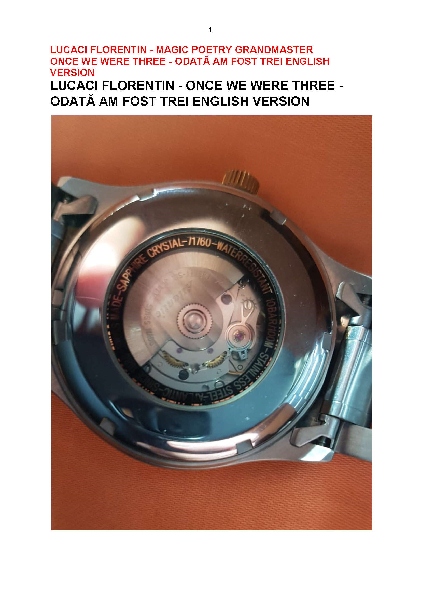 Lucaci Florentin - Once We Were Three - Odată Am Fost Trei English Version