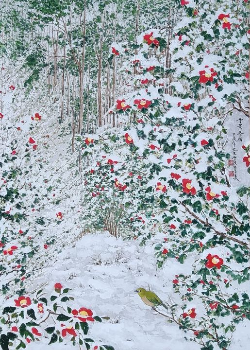 Camellias In The Snowy Landscape