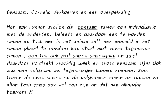 Eenzaam, Cornelis Verhoeven En Een Overpeinzing