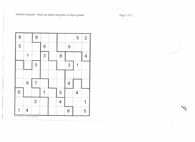 (limerick) Sudoku Irregulier Difficile
