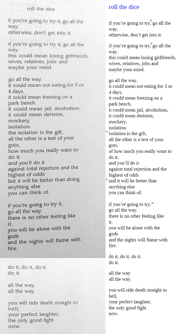 « Roll The Dice » by Charles Bukowski from The Computer Printout