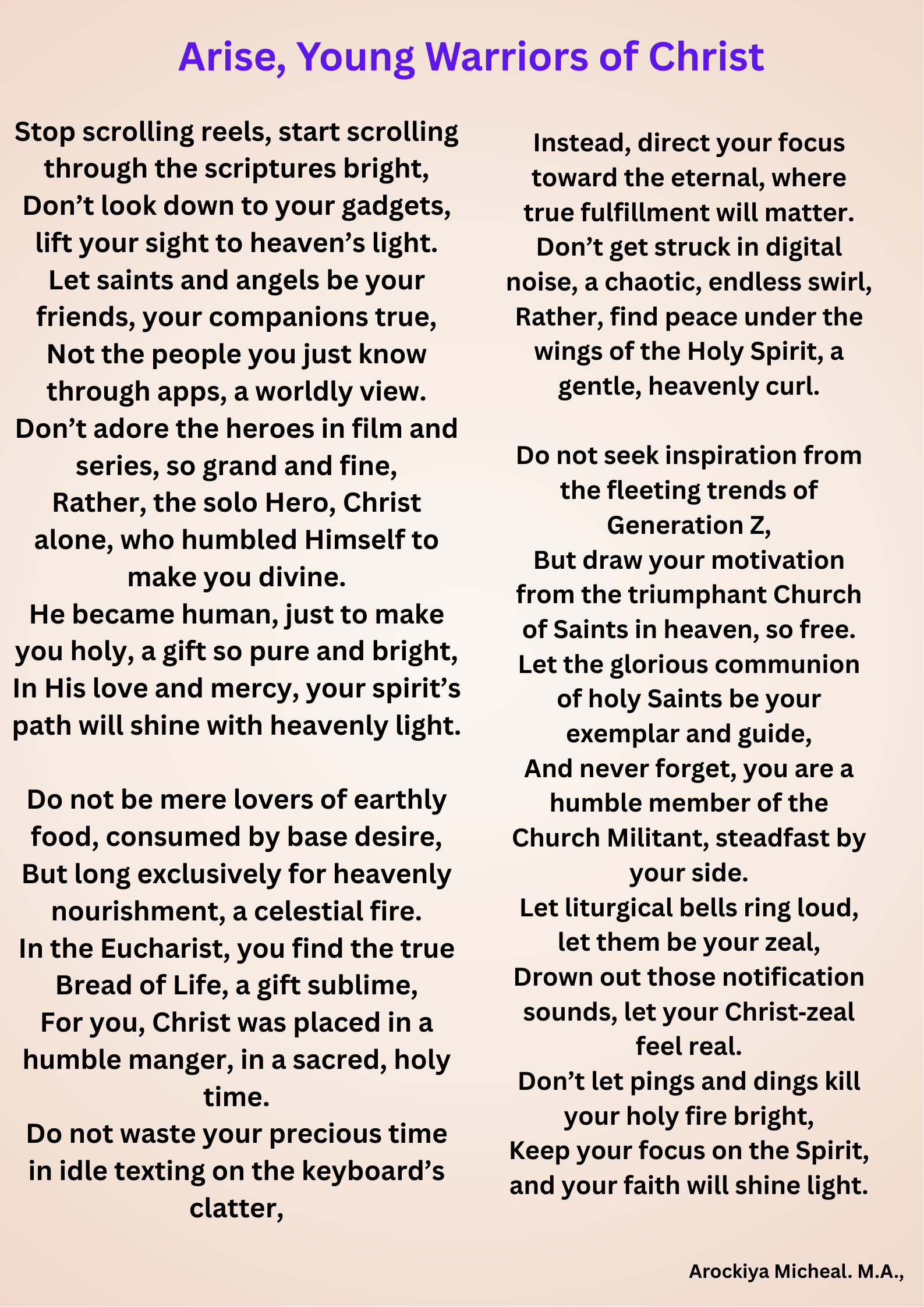 Arise, Young Warriors Of Christ