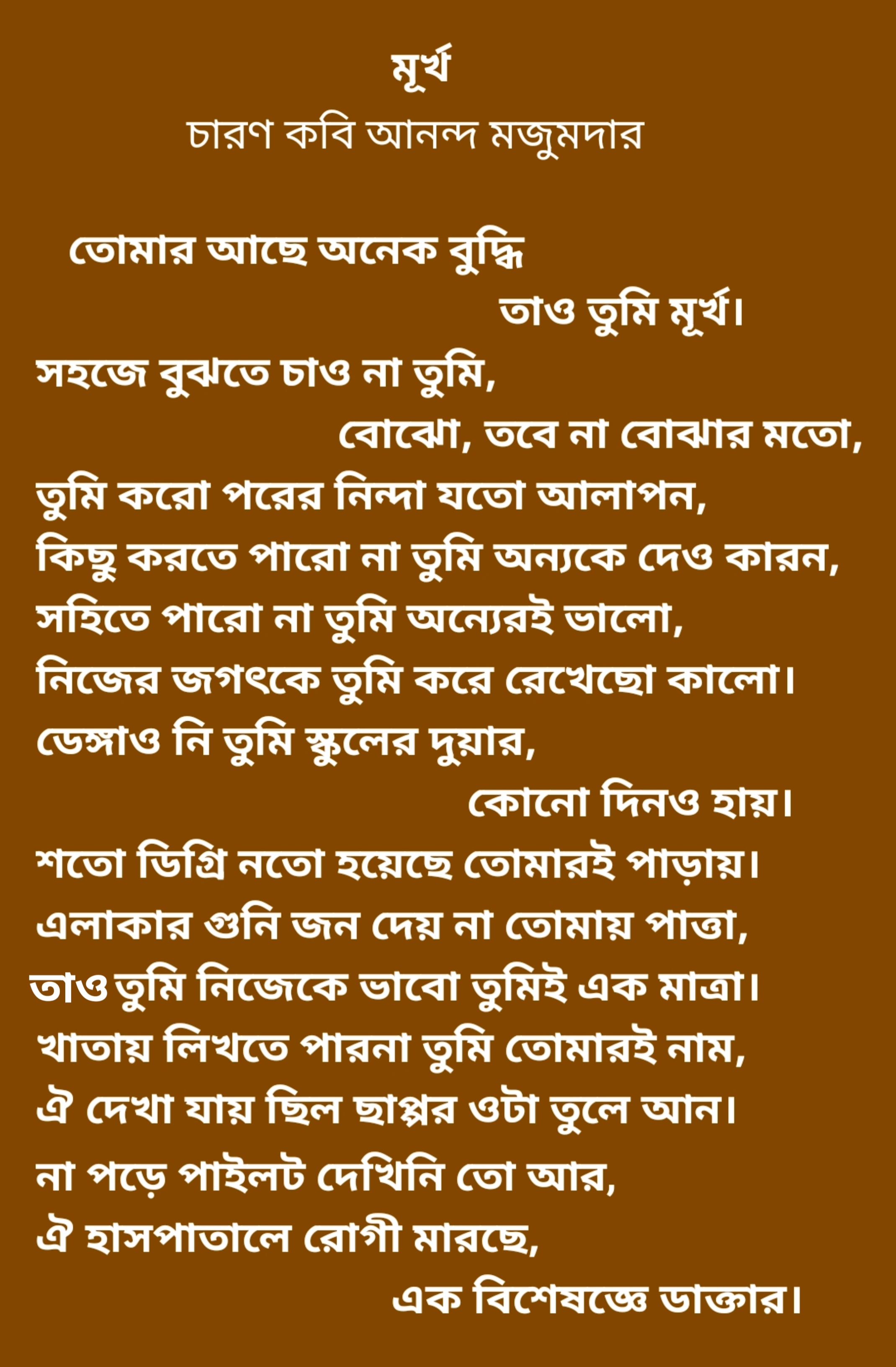মূর্খ কবিতা, কবি আনন্দ মজুমদার।
ananda Majumder