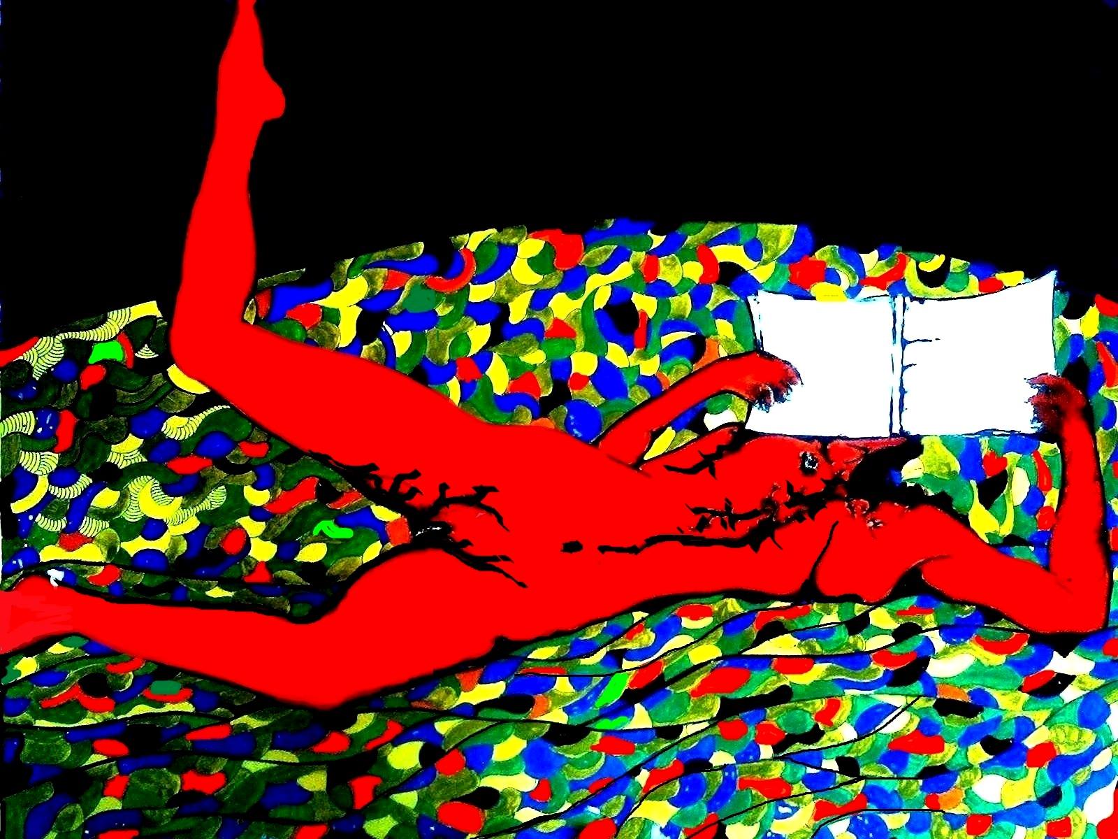 Scarlet Nude Woman Reading With White Secret Book