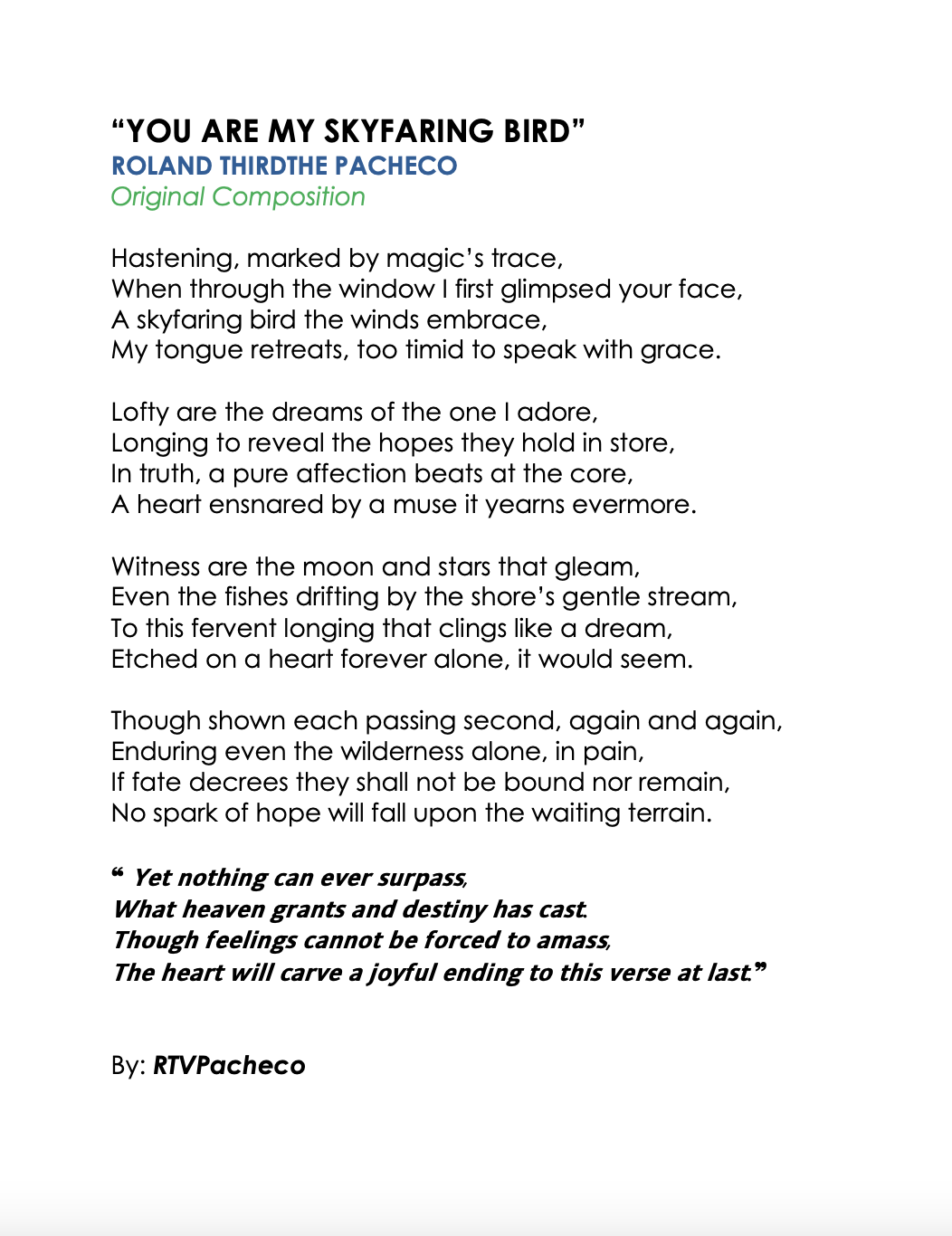 You Are My Skyfaring Bird