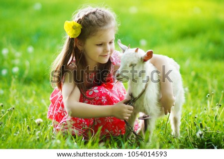 Little Girl And White Sheep