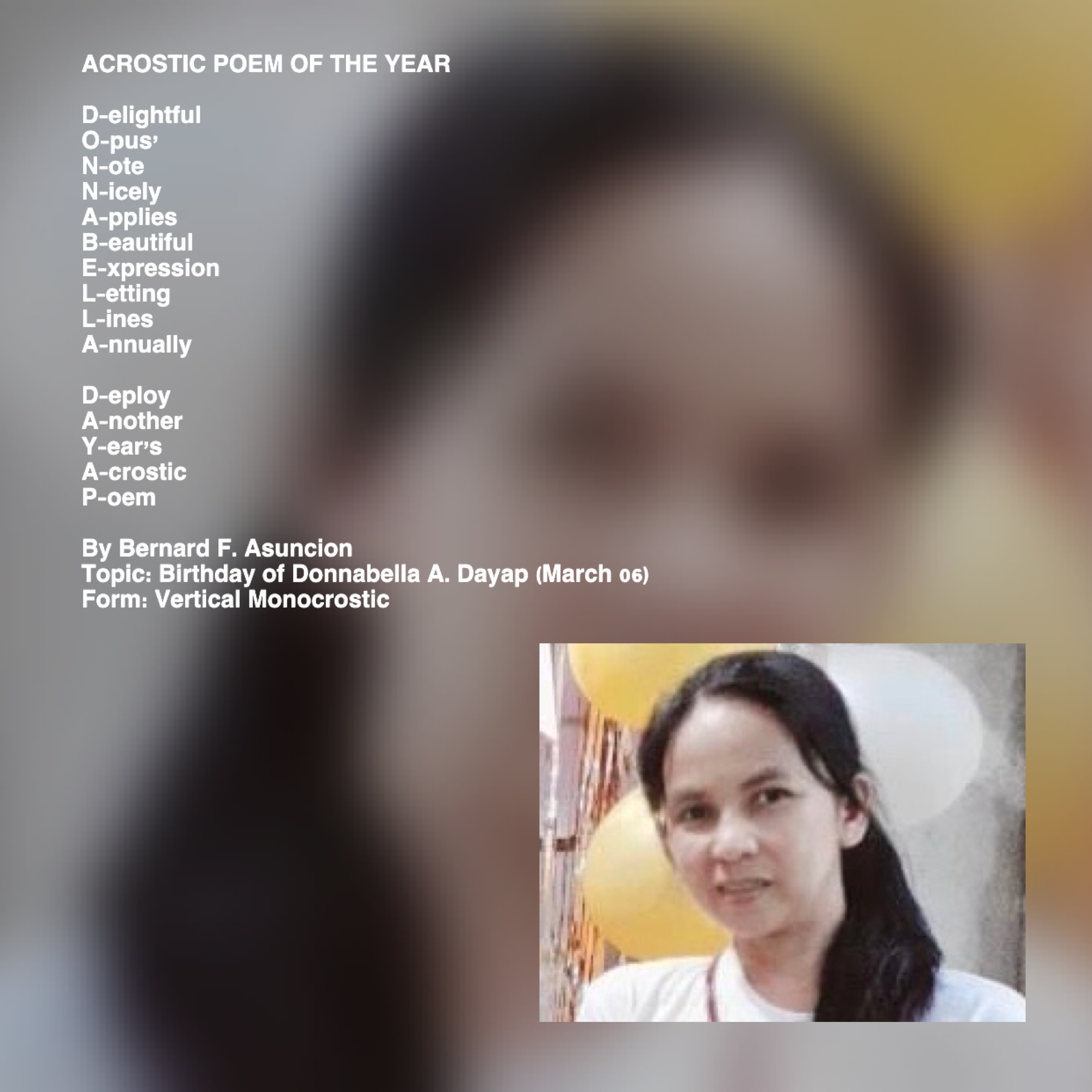 Acrostic Poem Of The Year