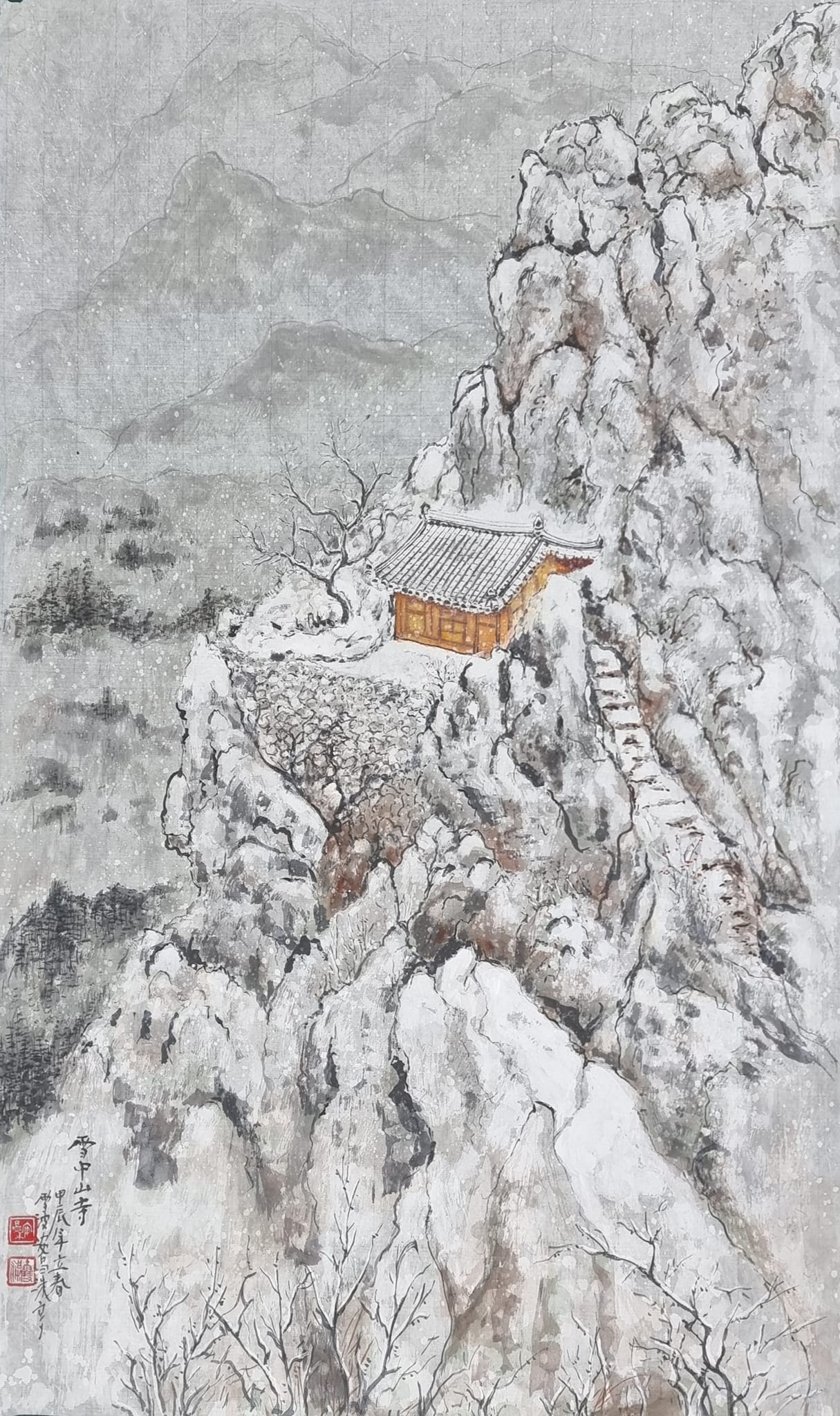 Mountain Temple In The Snow