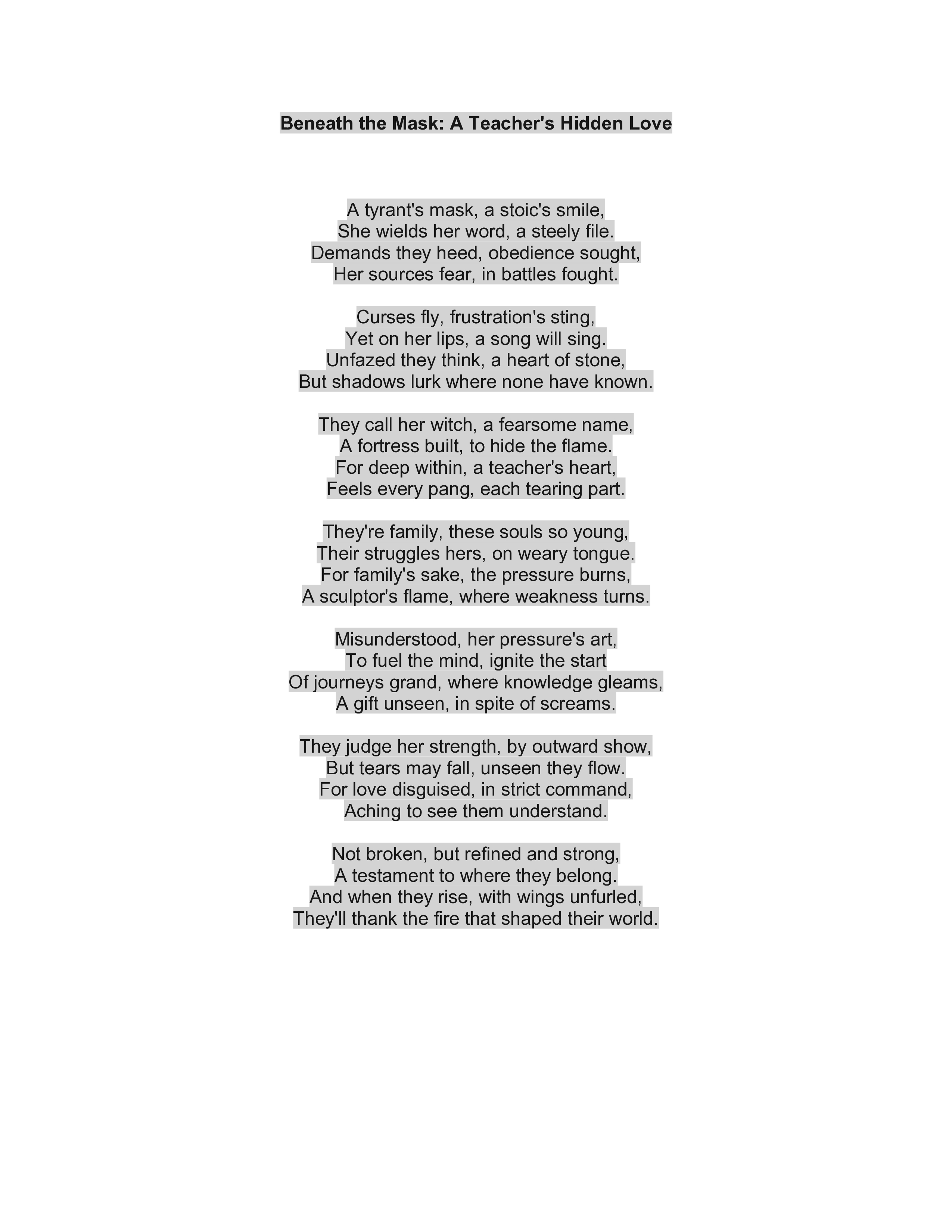 Beneath The Mask: A Teacher's Hidden Love