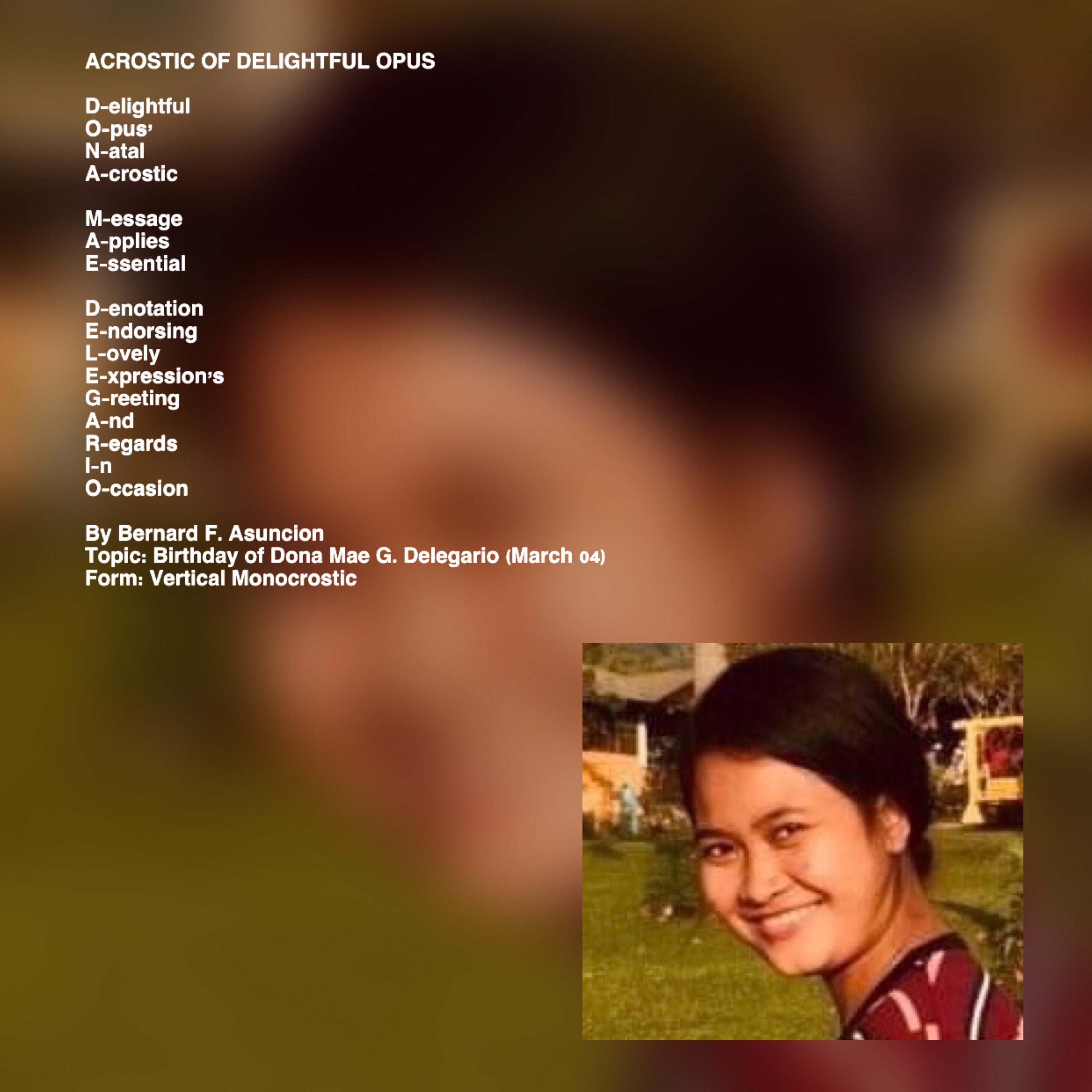 Acrostic Of Delightful Opus