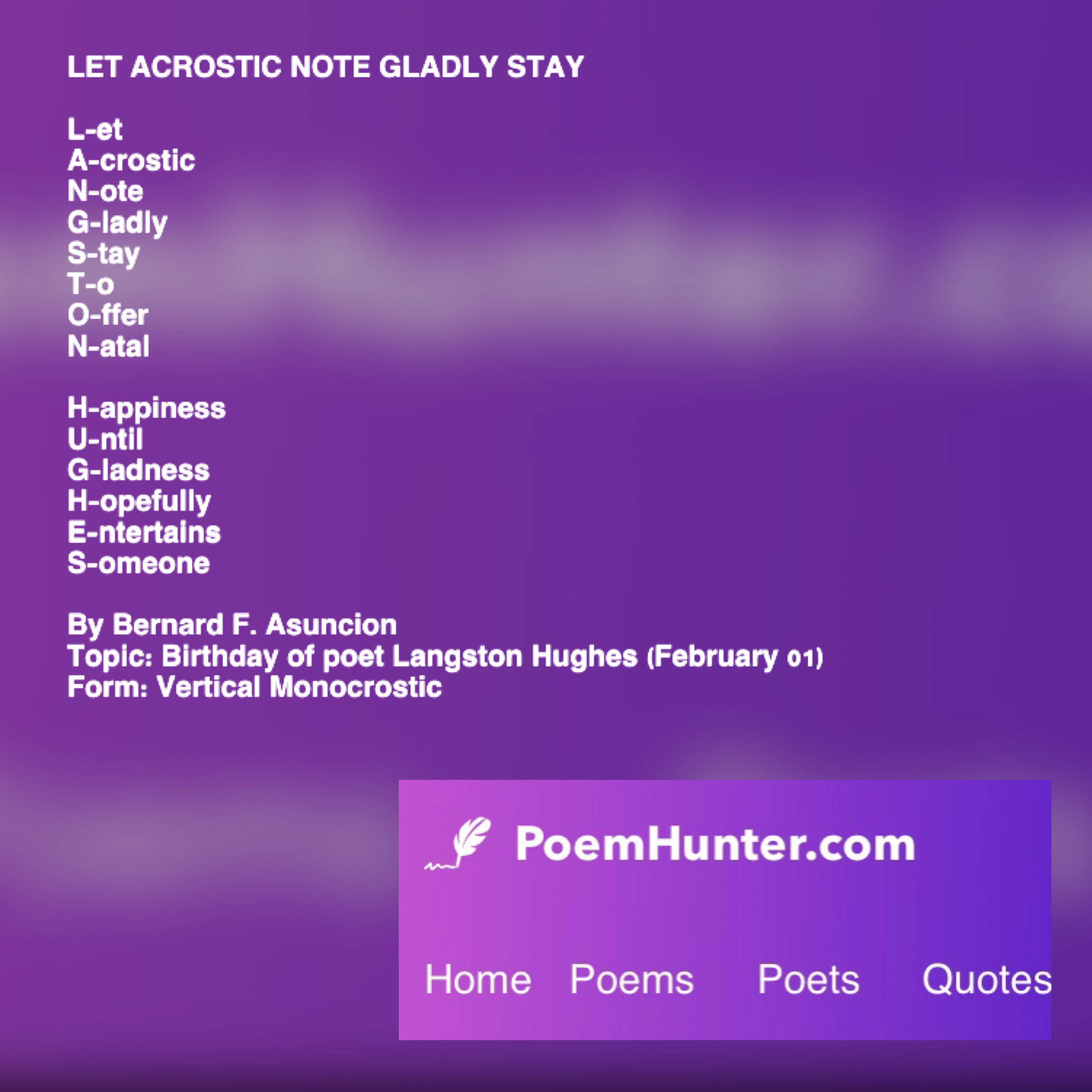 Let Acrostic Note Gladly Stay