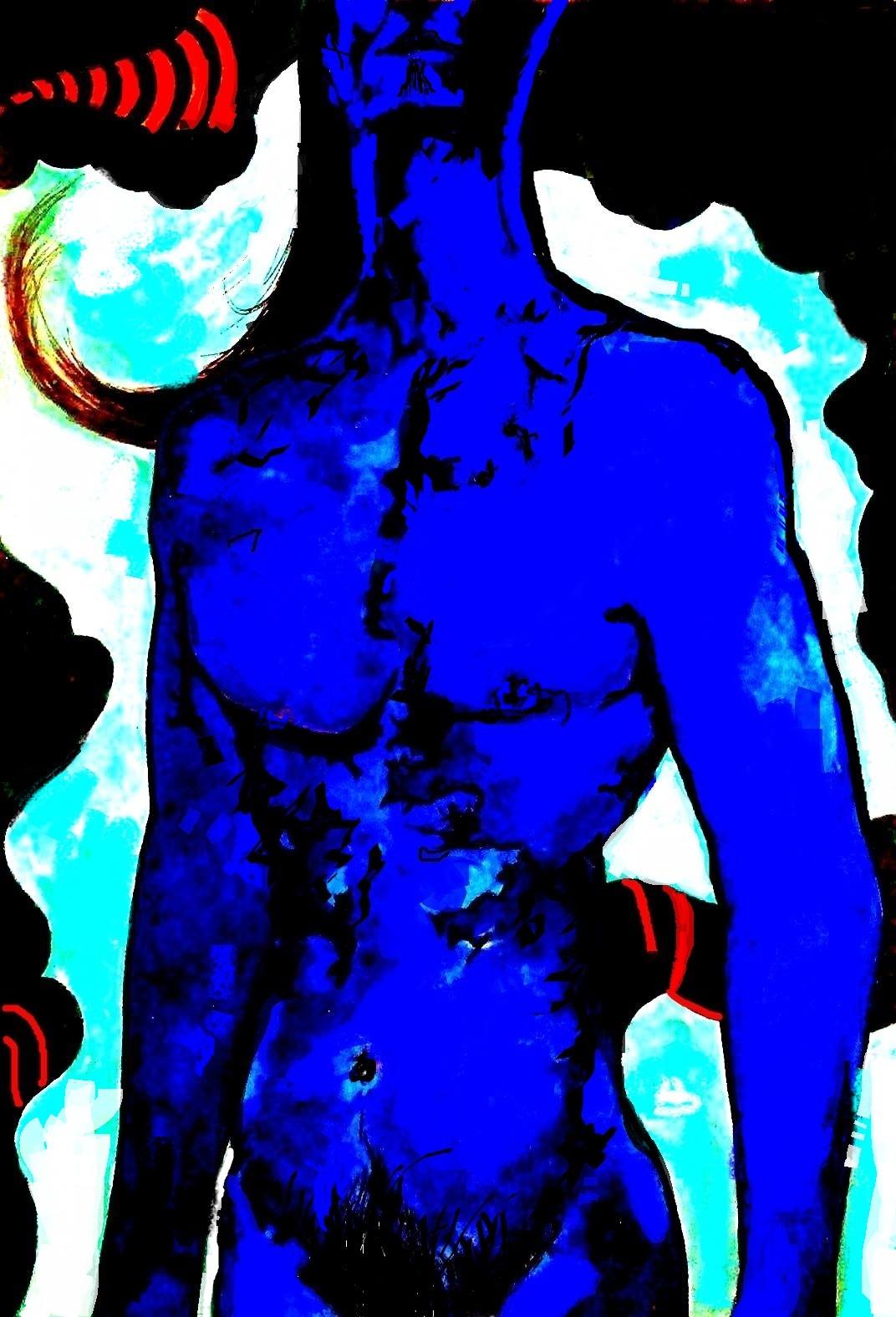Turquoise Blue Nude Man In Cave