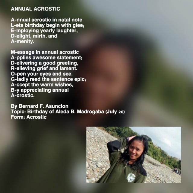 Annual Acrostic Annual Acrostic Poem By Bernard F Asuncion