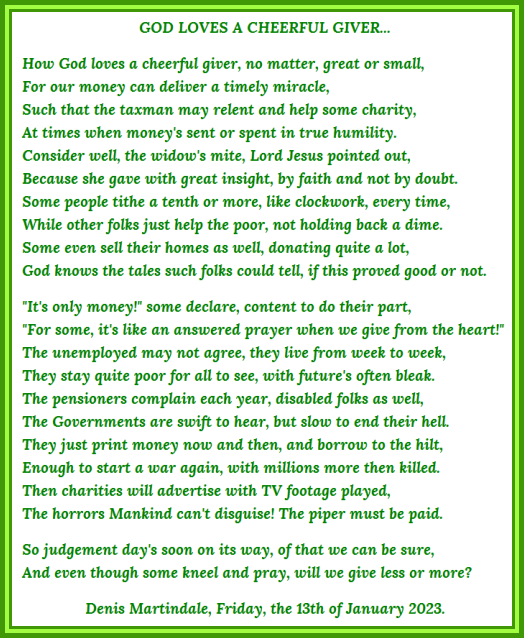 God Loves A Cheerful Giver...