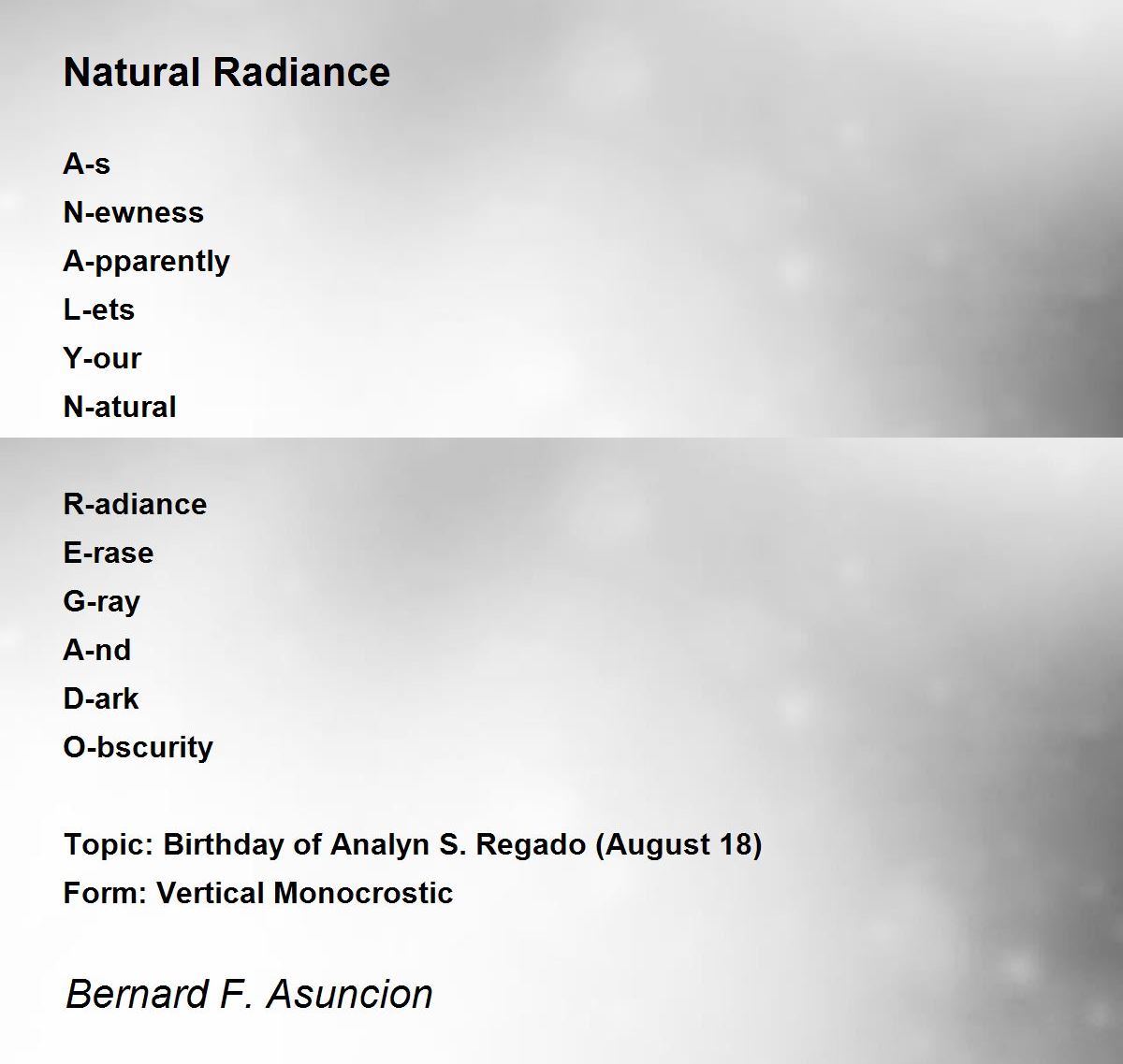Natural Radiance by Bernard F. Asuncion Natural Radiance Poem