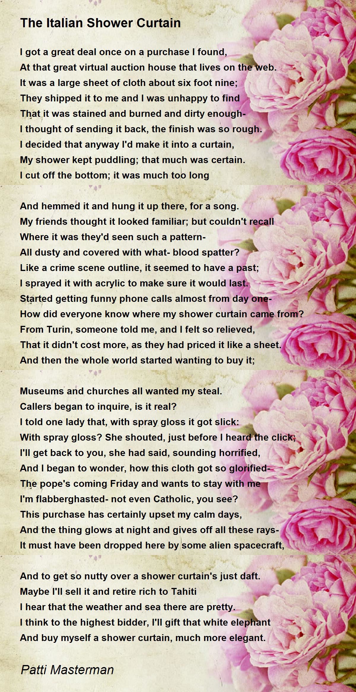 The Italian Shower Curtain - The Italian Shower Curtain Poem by Patti ...