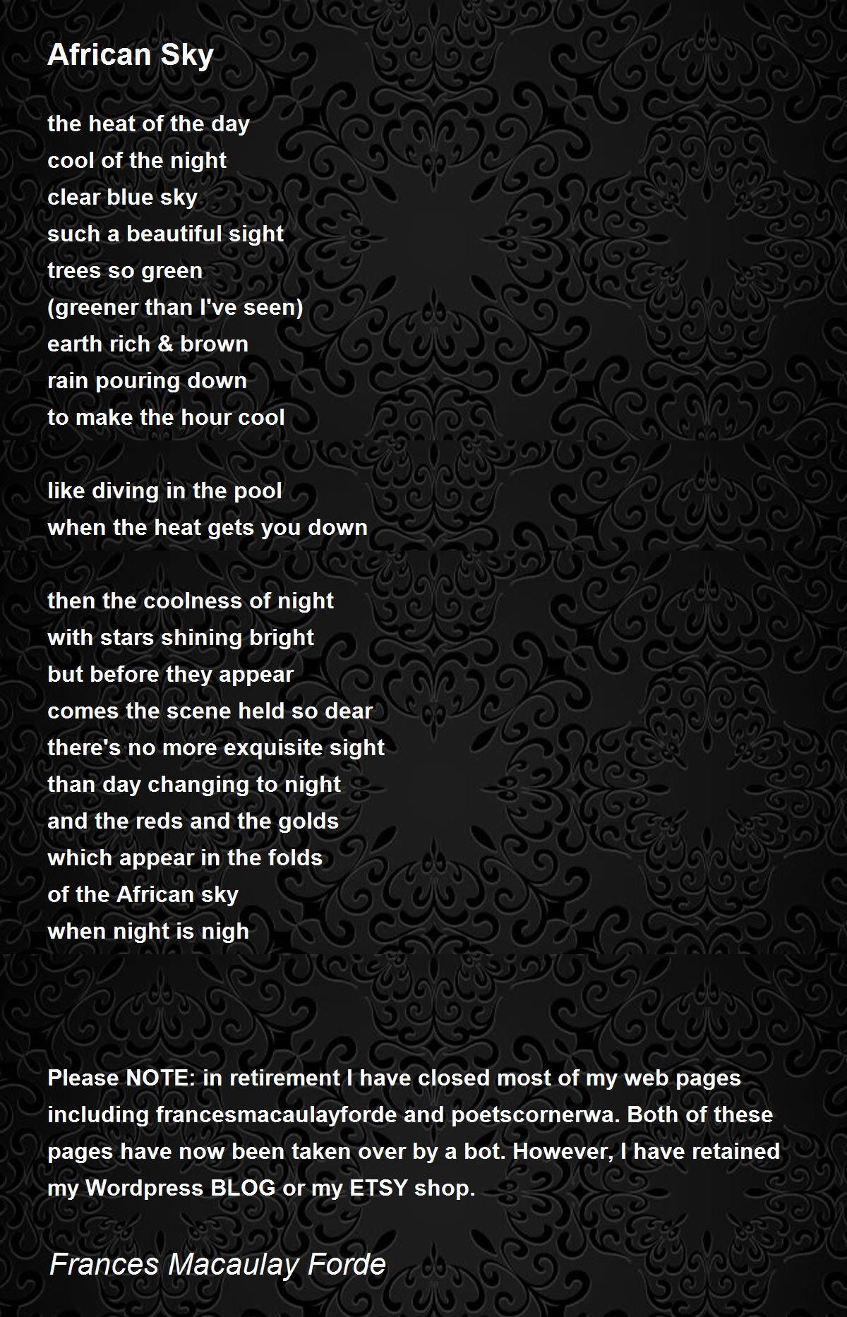 African Sky African Sky Poem by Frances Macaulay Forde