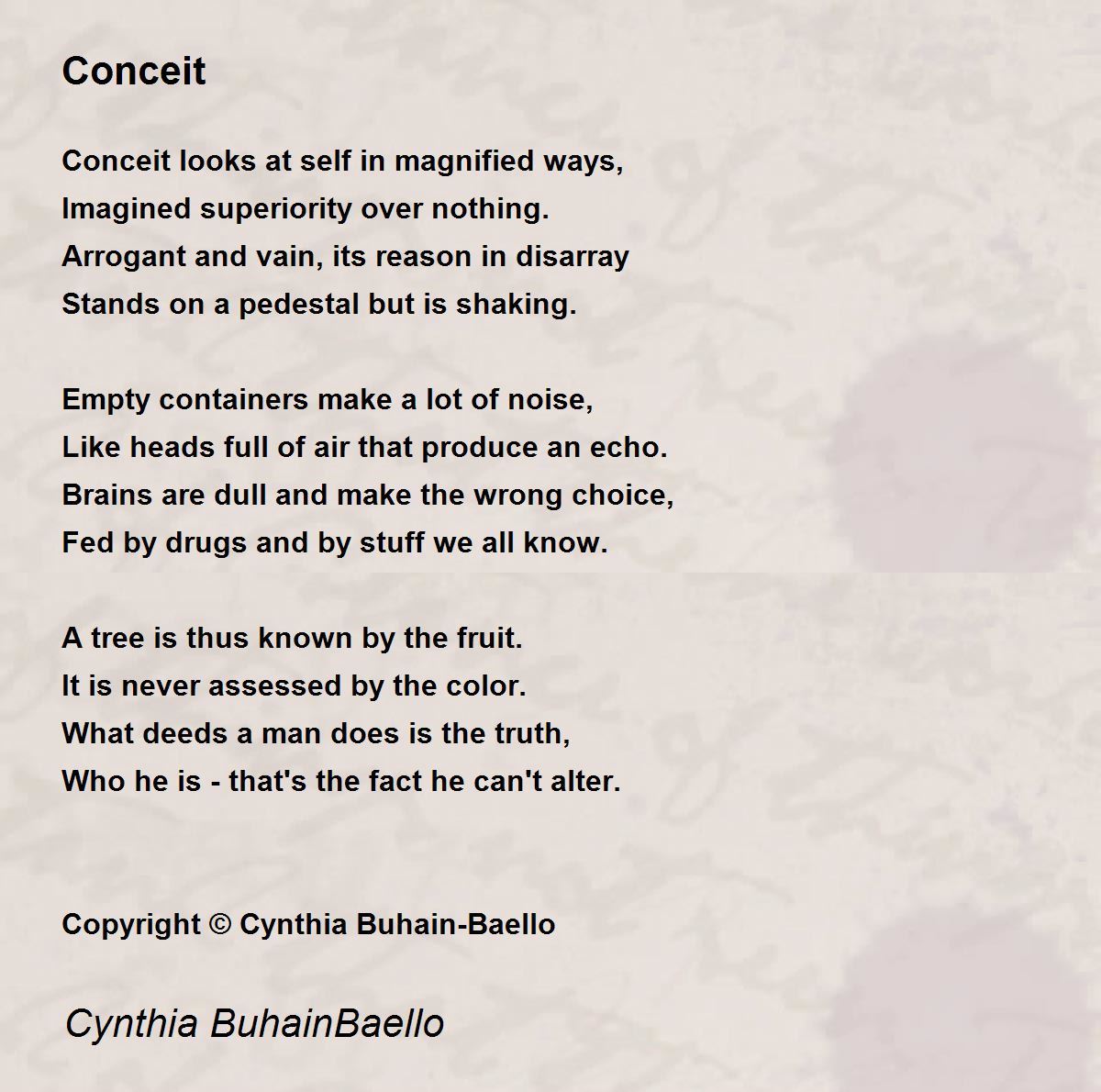 Conceit Conceit Poem by Cynthia Buhainbaello