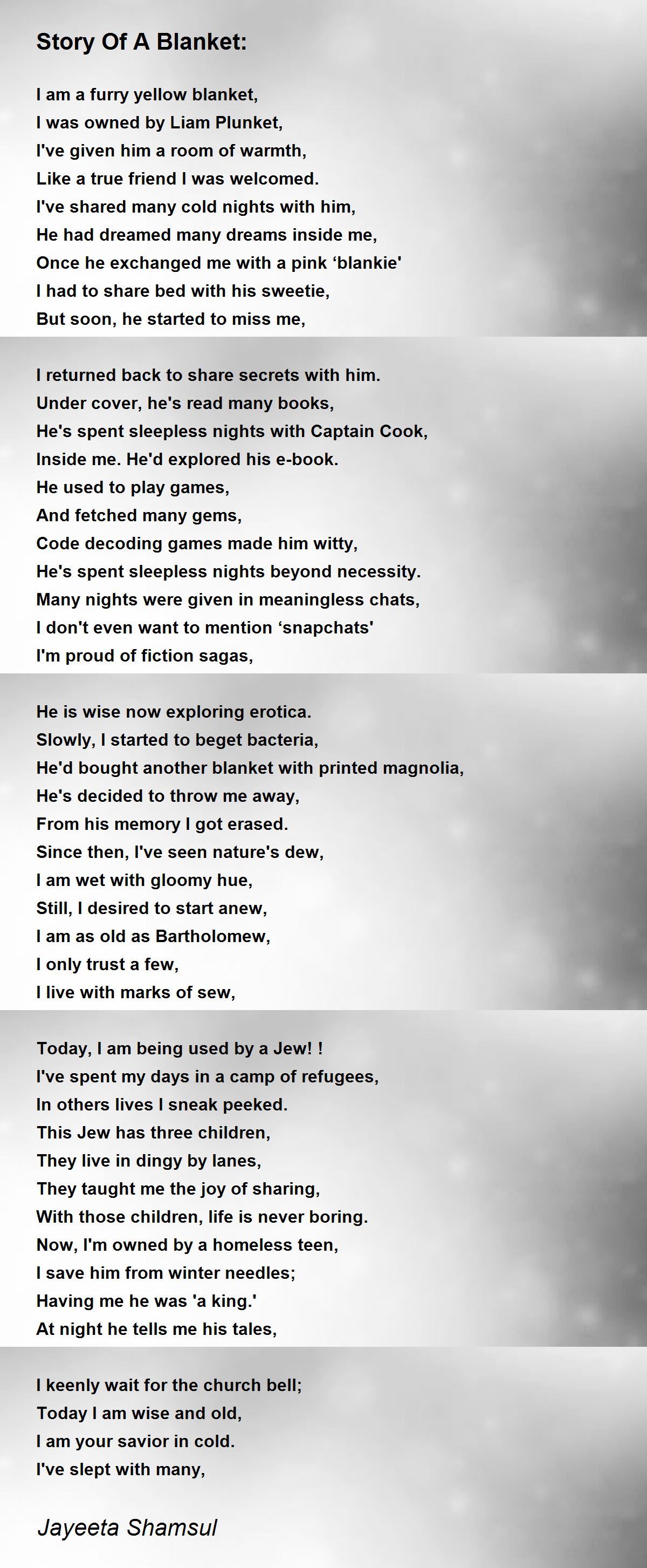 Story Of A Blanket by Jayeeta Shamsul Story Of A Blanket Poem