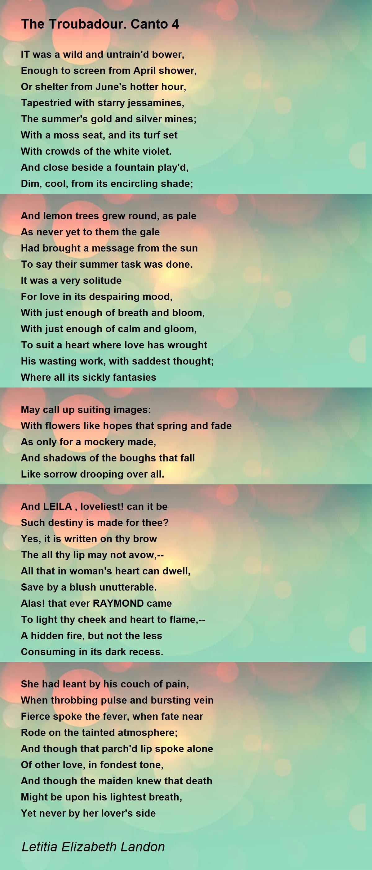 The Troubadour. Canto 4 The Troubadour. Canto 4 Poem by Letitia