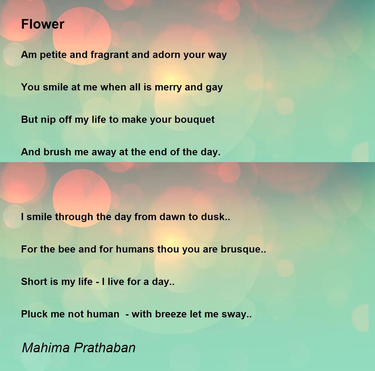Flower Flower Poem by Mahima Prathaban