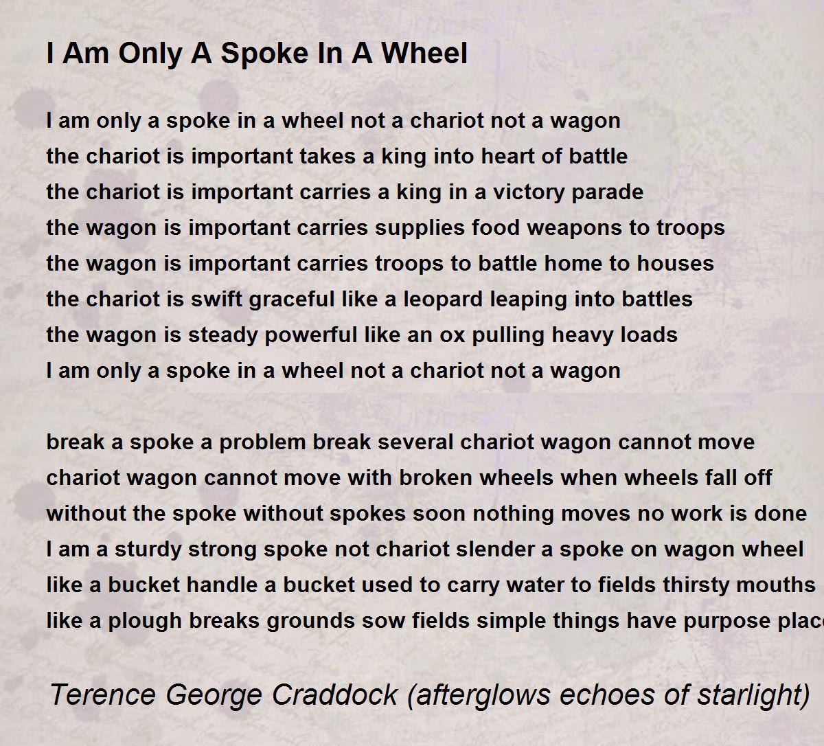 I Am Only A Spoke In A Wheel by Terence Craddock I Am Only A Spoke In