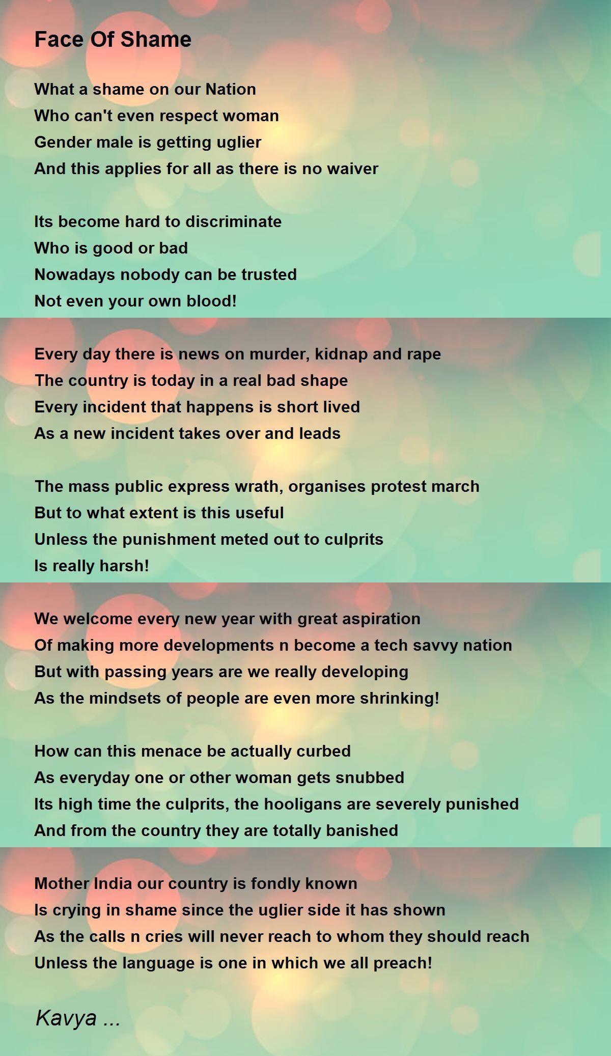 Face Of Shame Face Of Shame Poem By Kavya