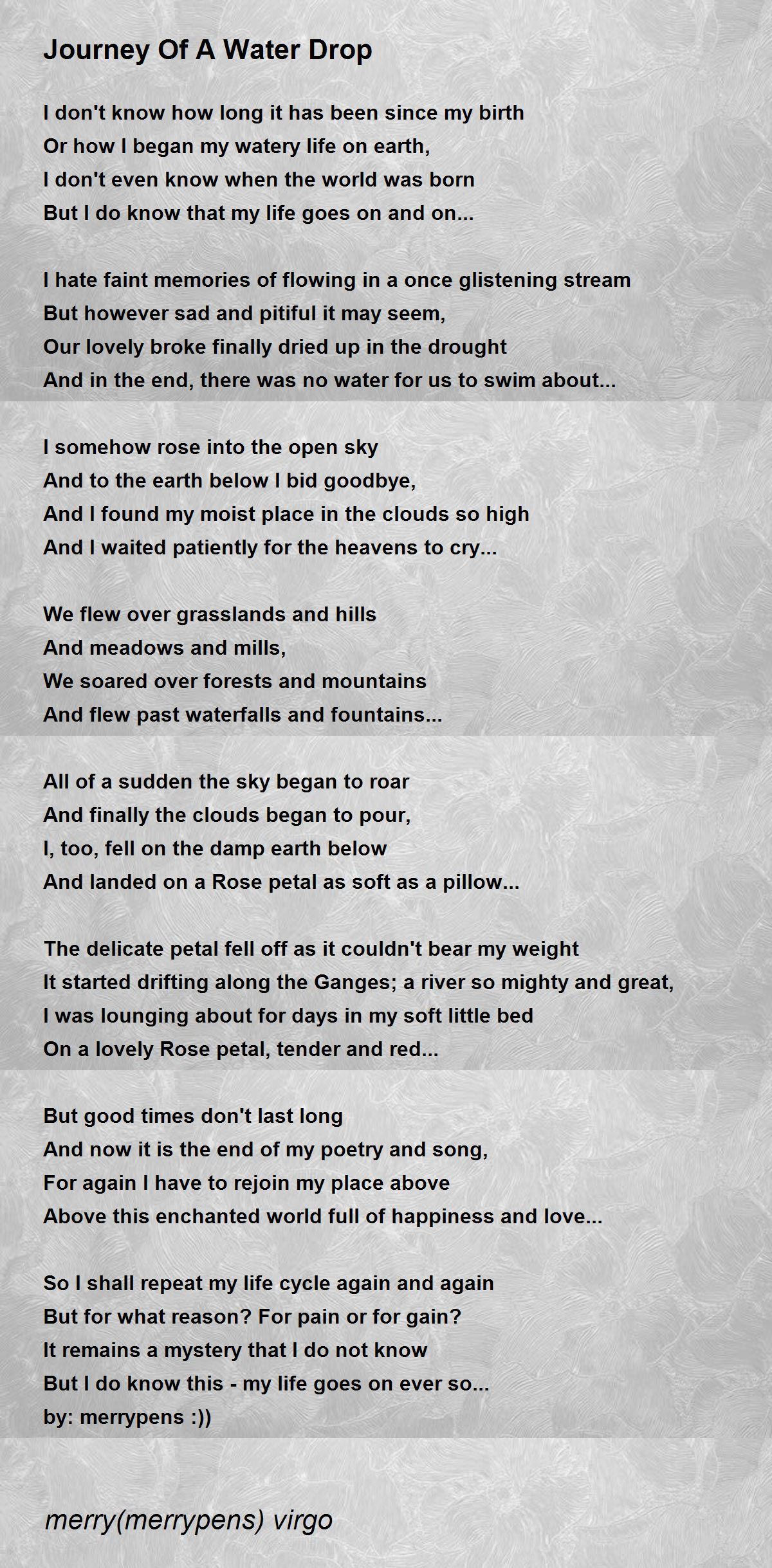 Journey Of A Water Drop Poem by merry(merrypens) virgo Poem Hunter
