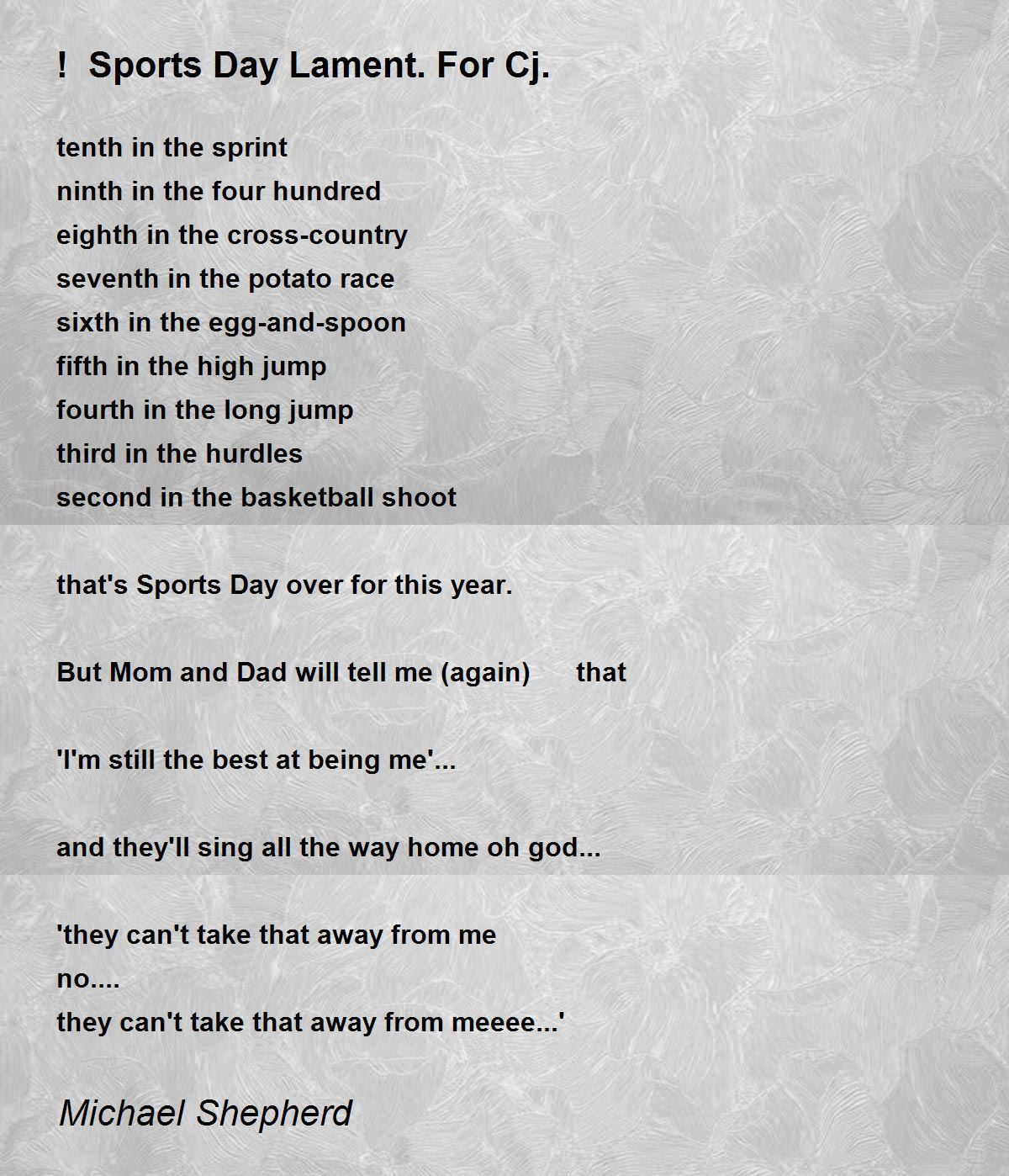 sports national day poem Michael Cj. Poem by For ! Sports Day Lament. Shepherd