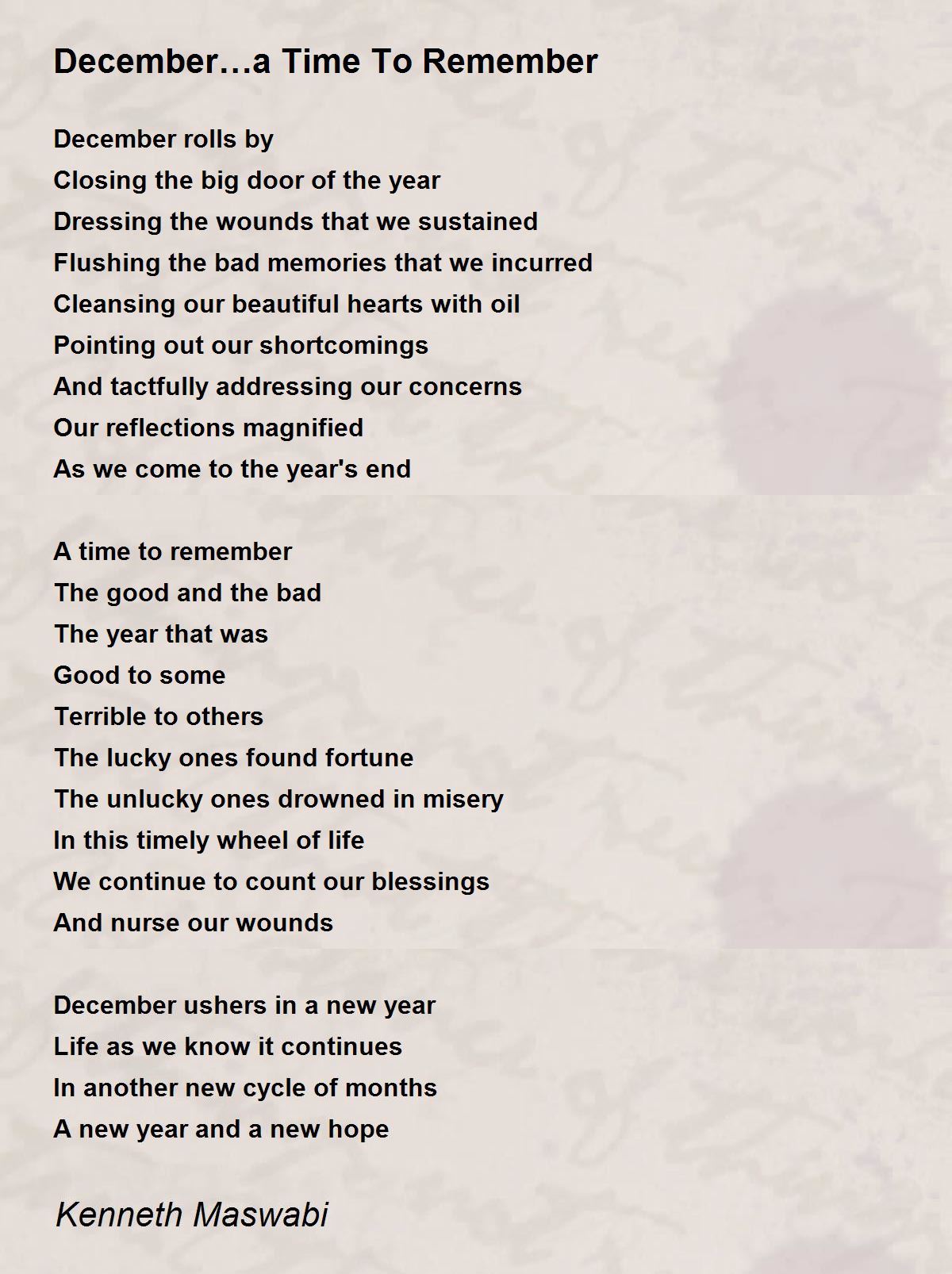December…a Time To Remember Poem by Maswabi Poem Hunter