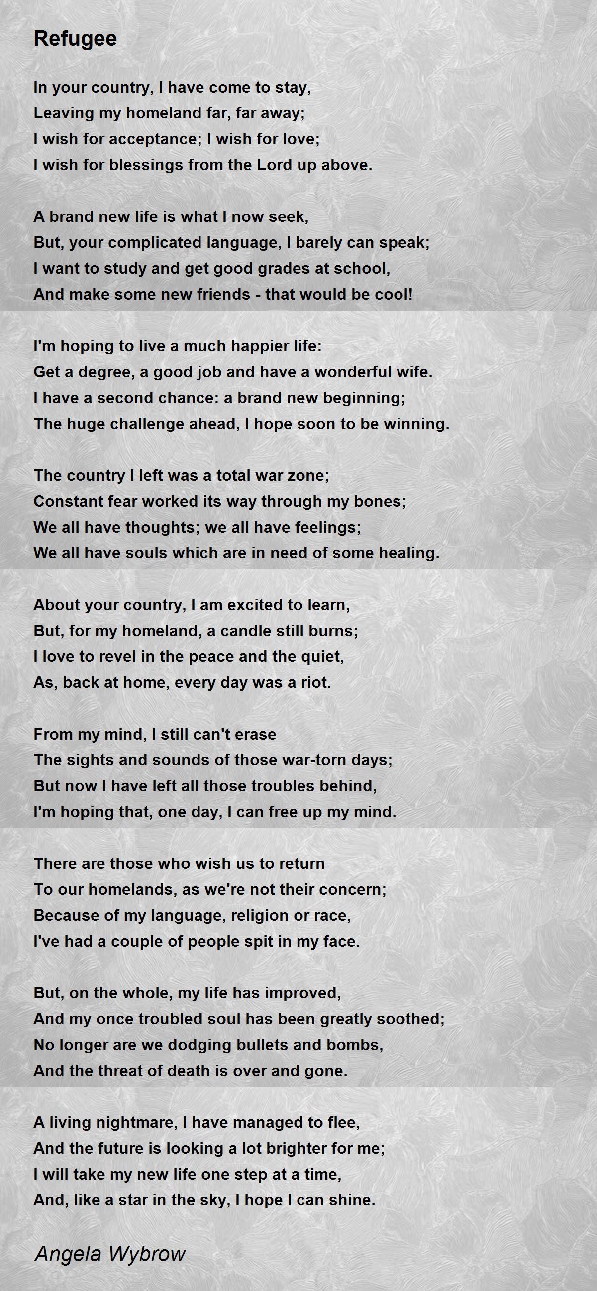 Refugee Refugee Poem by Angela Wybrow